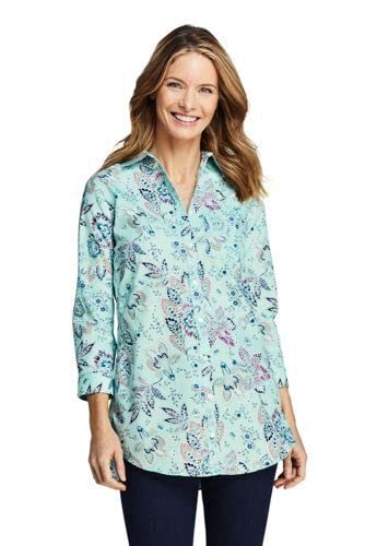 Lands' End Women's No Iron 3/4 Sleeve Tunic Top - Wrinkle-Free Casual Blouse for Work, Travel & Everyday Wear