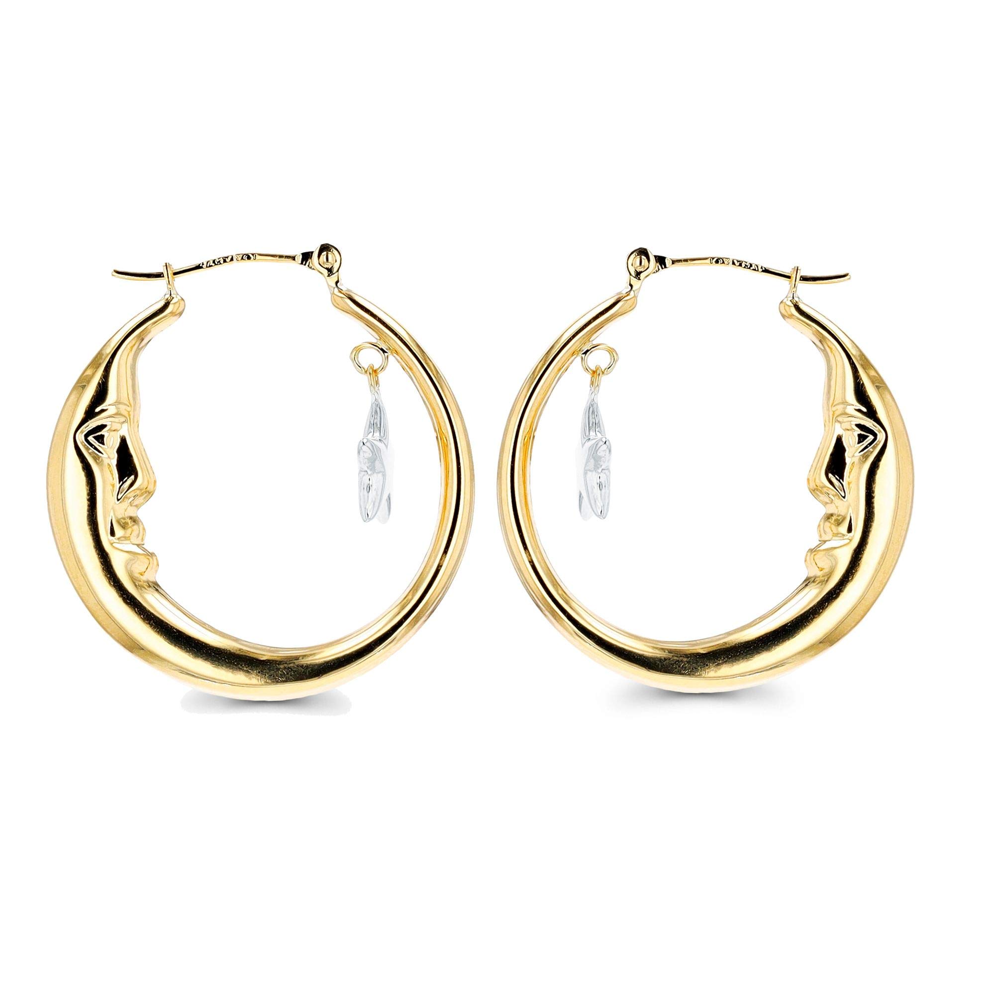 14K Gold Crescent Moon and Star Hoop Earrings for Women - Dainty Celestial Jewelry for Everyday Wear, Gifts & Special Occasions