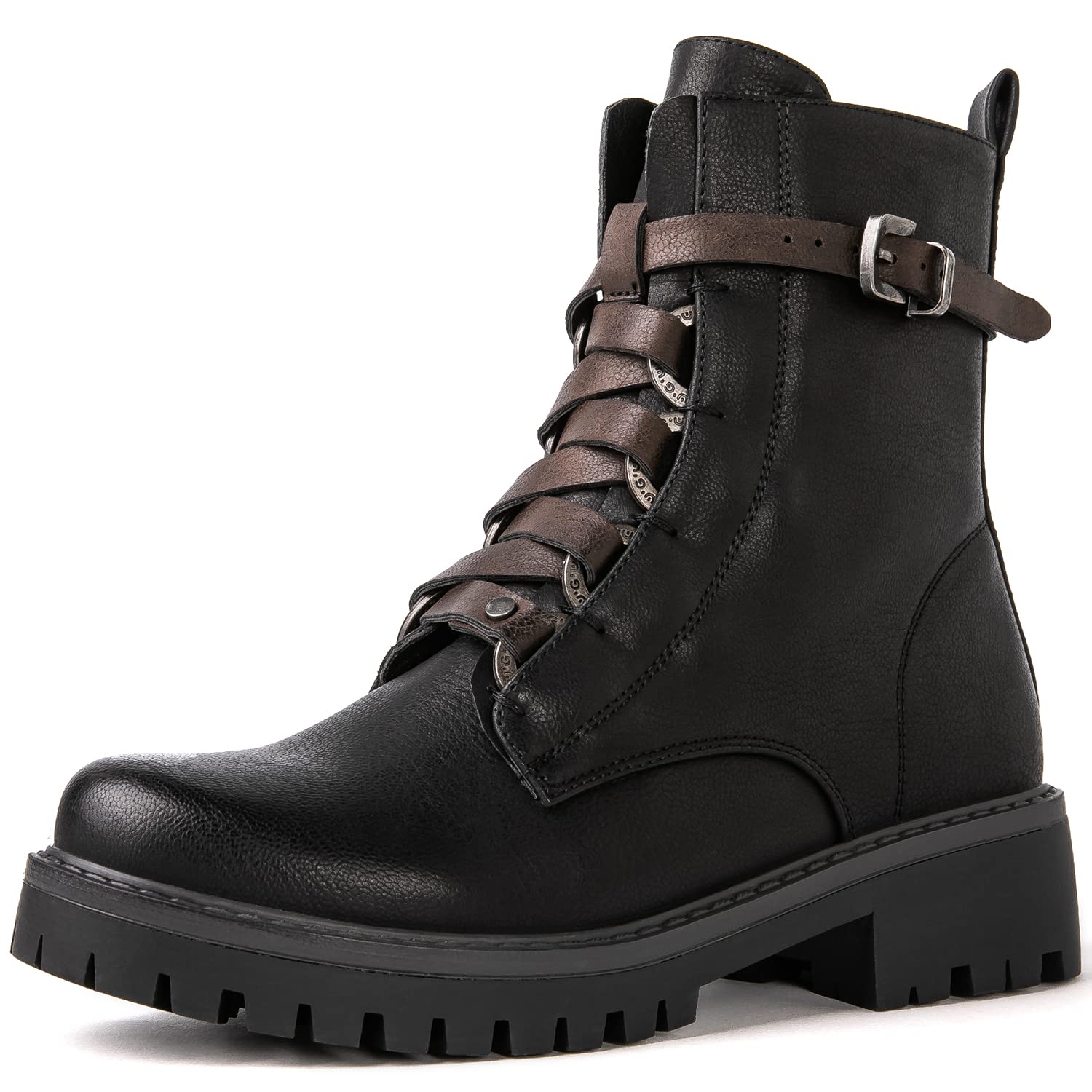 GLOBALWIN Women's Combat Boots - Lace Up Ankle Booties with Low Heel for Everyday Wear | Casual, Street Style & Outdoor Fashion