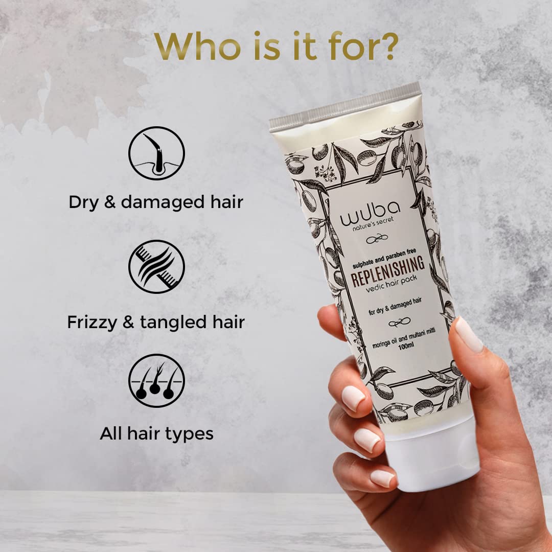 Wuba Nature's Secret Hair Conditioner - Ayurvedic Hair Mask for Hair Fall Control, Anti-Dandruff & Scalp Itch Relief with Green Tea, Moringa Oil & Multani Mitti (100g) - Deep Conditioning Treatment for Dry, Damaged & Frizzy Hair at Home or Salon