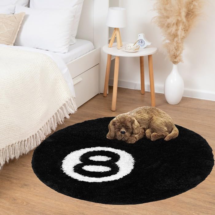 8 Ball Pool Rug - 24 Inch Stylish Circle Rug for Men's Bedroom, Y2K & Hypebeast Aesthetic Room Decor - Perfect for Gaming Rooms, Dorm Decor & Cool Teen Bedroom Spaces