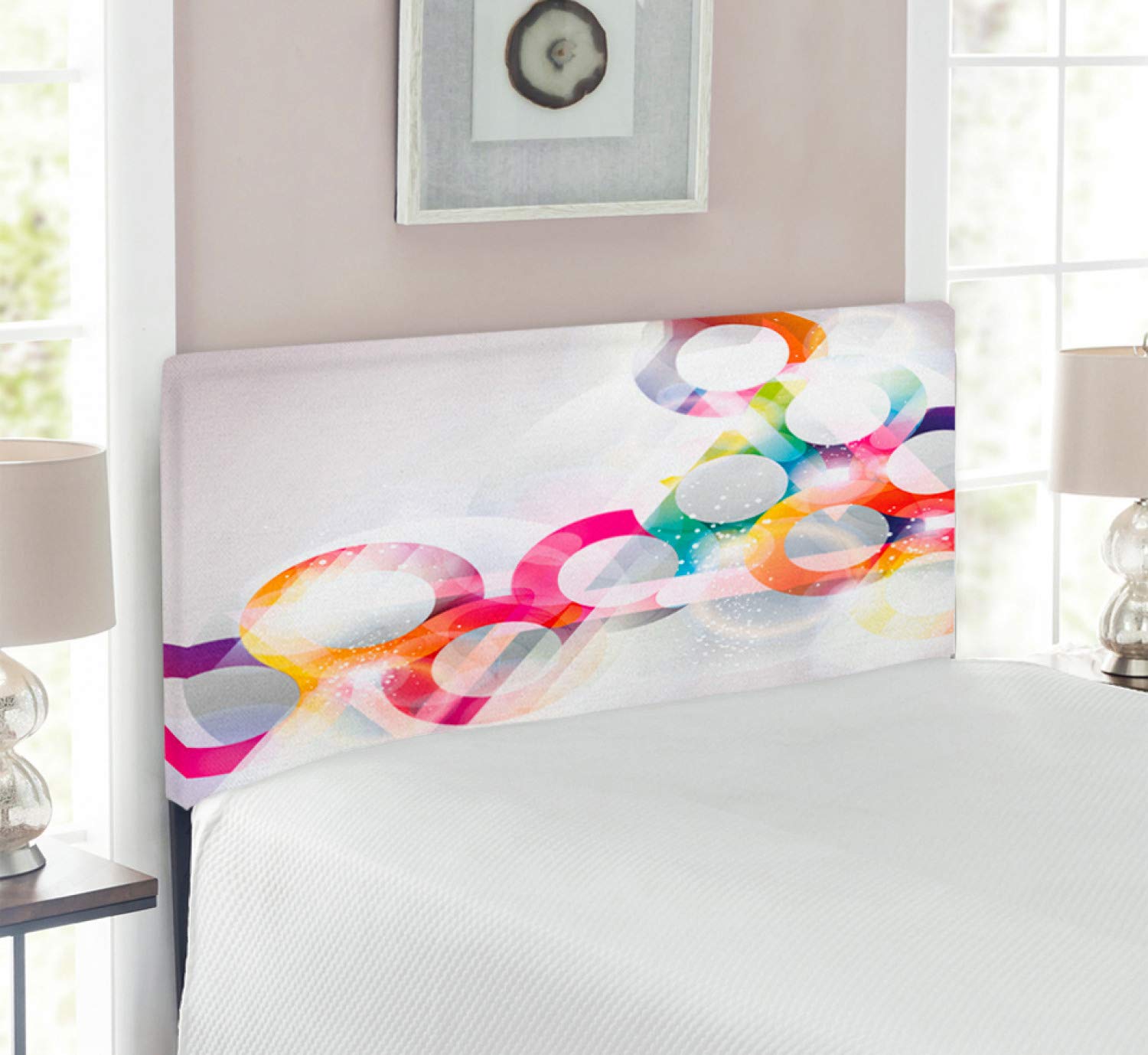 Ambesonne Abstract Upholstered Headboard - Twin Size, Purple & Orange Gradient Bubble Artwork with Memory Foam - Perfect for Modern Bedroom Decor & Guest Room Styling