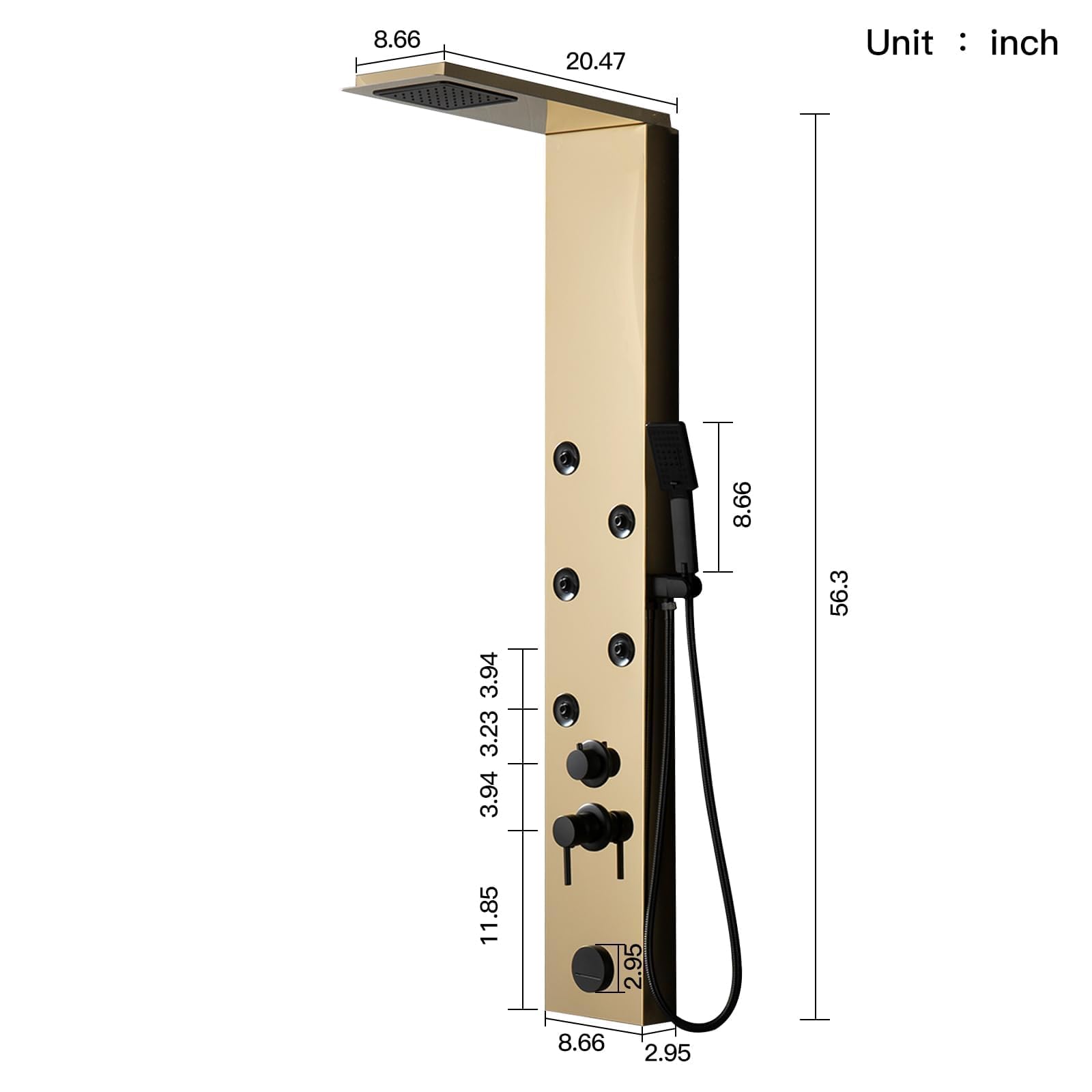 Stainless Steel Gold Shower Panel System - Multi-Function Shower Tower with Rainfall Head & Waterfall Tub Spout for Luxury Bathroom Upgrade | Perfect for Spa-Like Experience & Modern Bathroom Renovation
