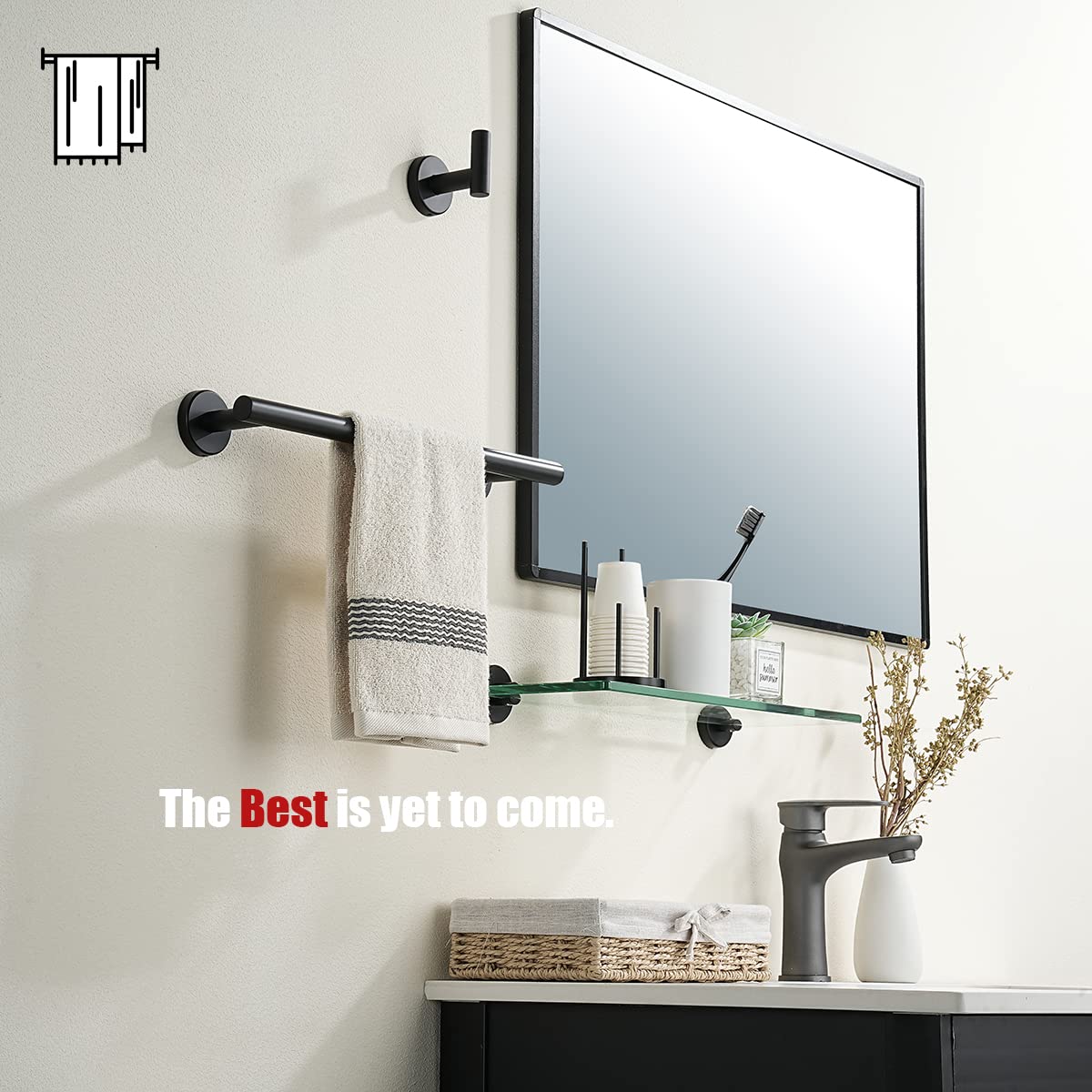 12 Inch Matte Black Towel Bar - 304 Stainless Steel Heavy Duty 0.8mm Thick Bathroom Towel Holder - Wall Mounted Hand Towel Rack for Bathroom, Kitchen, Laundry Room (Total Length 15 Inch) TB110L12-PB