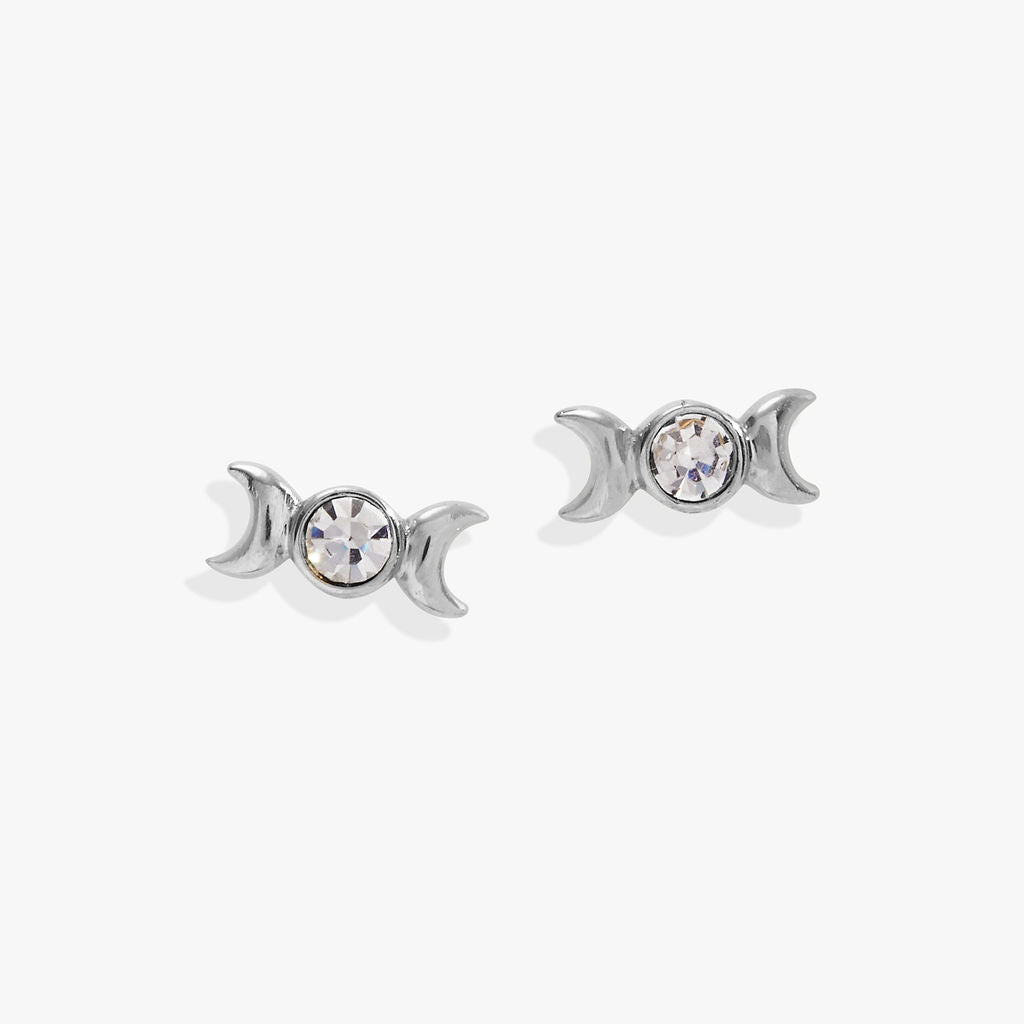 Crystal Lunar Phase Mini Stud Earrings - Dainty Moon Phase Earrings for Women, Hypoallergenic Sterling Silver Studs - Perfect for Everyday Wear, Gifts & Boho Jewelry Lovers