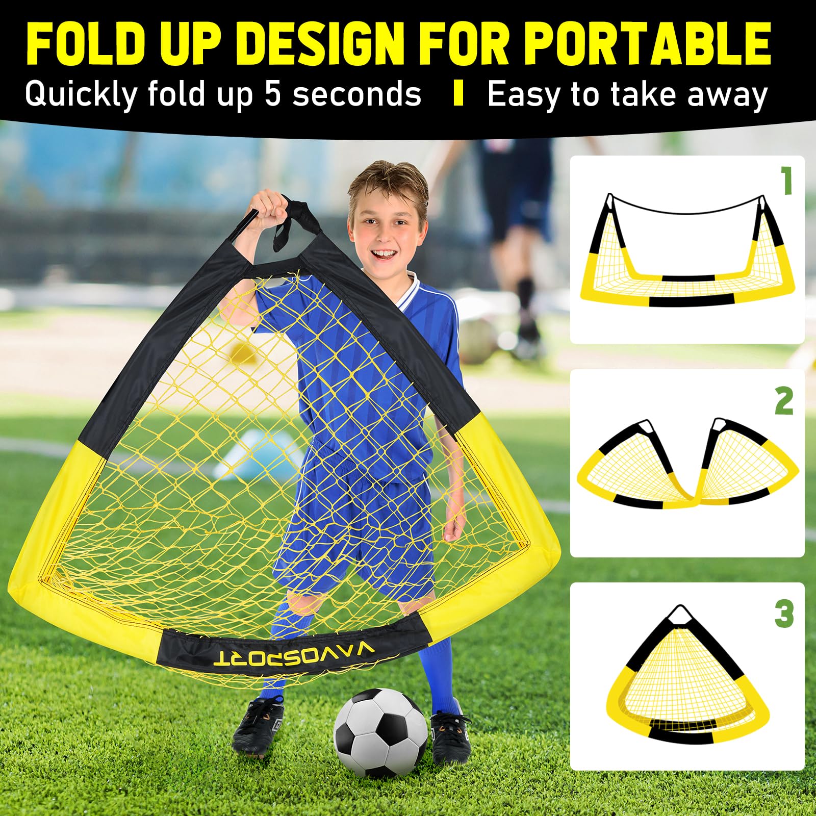 Portable Kids Soccer Goal Set - 4x3/5x3.6/6x4 ft Pop Up Soccer Nets with Ball, Ladder & Cones - Backyard Training Equipment for Youth Outdoor Sports Games - Perfect for Family Fun, Backyard Practice & Team Training Sessions