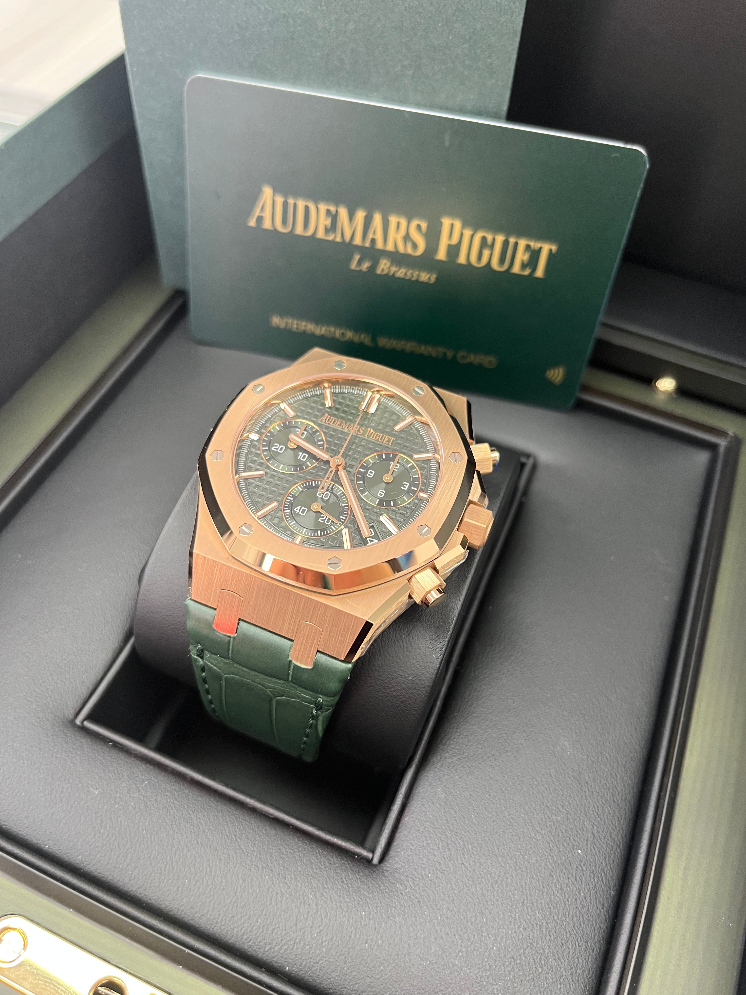 Audemars Piguet Royal Oak Selfwinding Chronograph 50th Anniversary Watch - Green Dial, Green Leather Strap (Ref #26240OR.OO.D404CR.01) | Luxury Swiss Timepiece for Men, Perfect for Special Occasions & Collectors