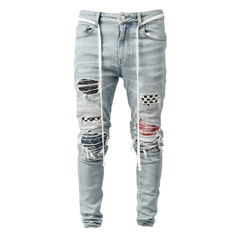 Slim Fit Ripped Men's Jeans - Trendy Distressed Denim Pants for Casual Wear & Street Style Outfits