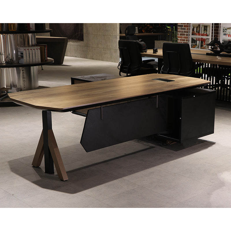 EASTON Electric Height Adjustable Standing Desk with Left Return - 2.2m Warm Oak & Black - Perfect for Home Office & Workspace Ergonomics