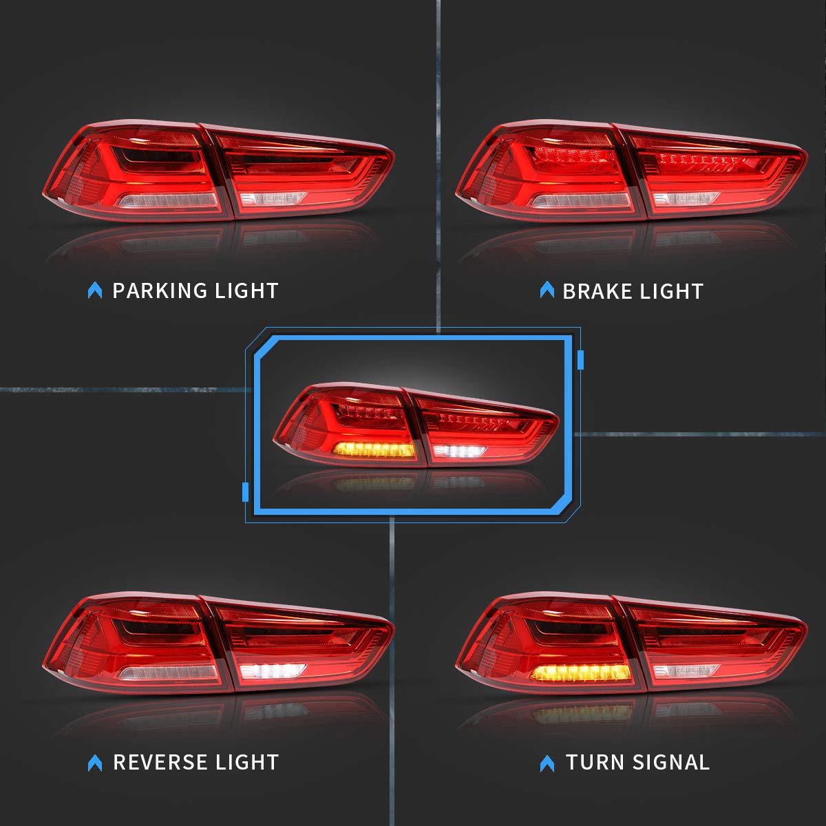 VLAND LED Tail Lights for Mitsubishi Lancer & Lancer EVO X 2008-2020 - Amber Sequential Turn Signals, Full LED Rear Light Assembly with Clear Lens (Not Compatible with Sportbacks/Fortis/IO) - Perfect for Night Driving & Car Customization