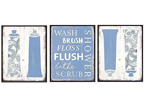 Blue Bathroom Wall Art - Vintage Rustic Farmhouse Style 8x10 Poster Set - Cute Wall Decor for Restroom, Guest Bath & Powder Room - Unique Gift for Women - UNFRAMED - Perfect for Home Decor, Housewarming & Wedding Gifts