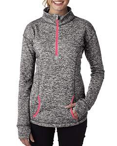 J America Women's Cosmic Fleece Quarter-Zip Pullover - Charcoal & Fire Coral | Soft Warm Fleece Jacket for Outdoor Activities, Hiking & Casual Wear