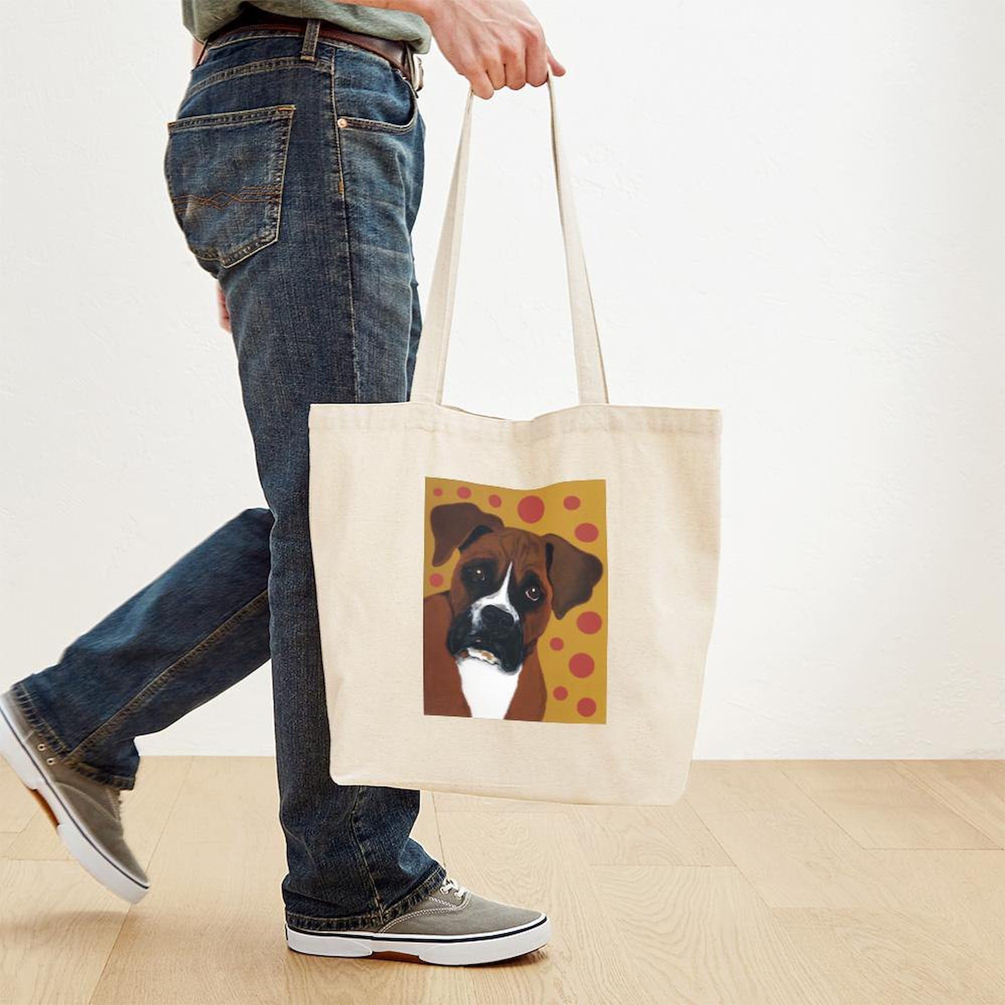 Boxer Dog The Look! Natural Canvas Tote Bag - Reusable Shopping Bag for Groceries, Beach & Daily Use | Eco-Friendly Cotton Carryall