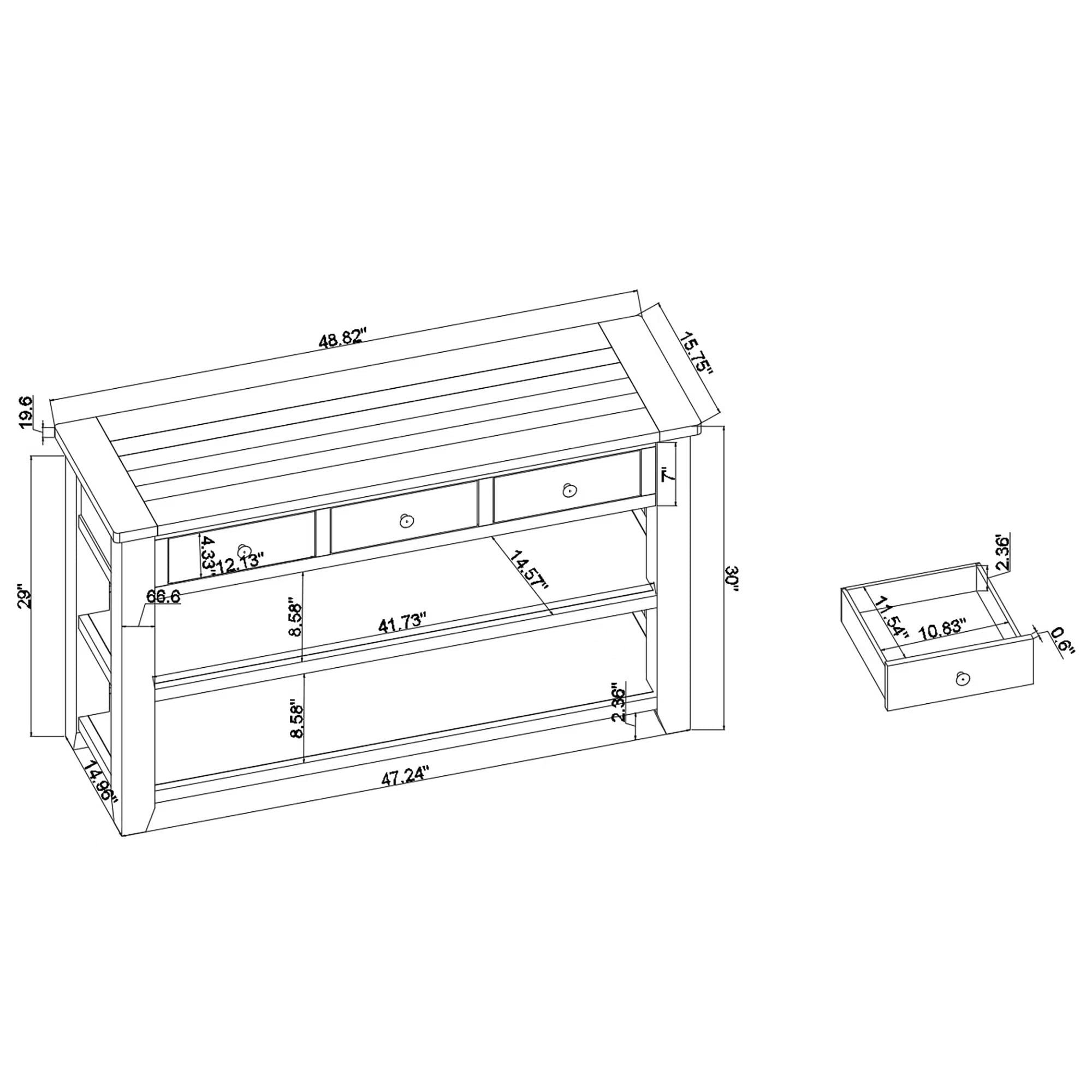 Farmhouse Entryway Console Table with 3 Drawers & Open Shelves - 48.8