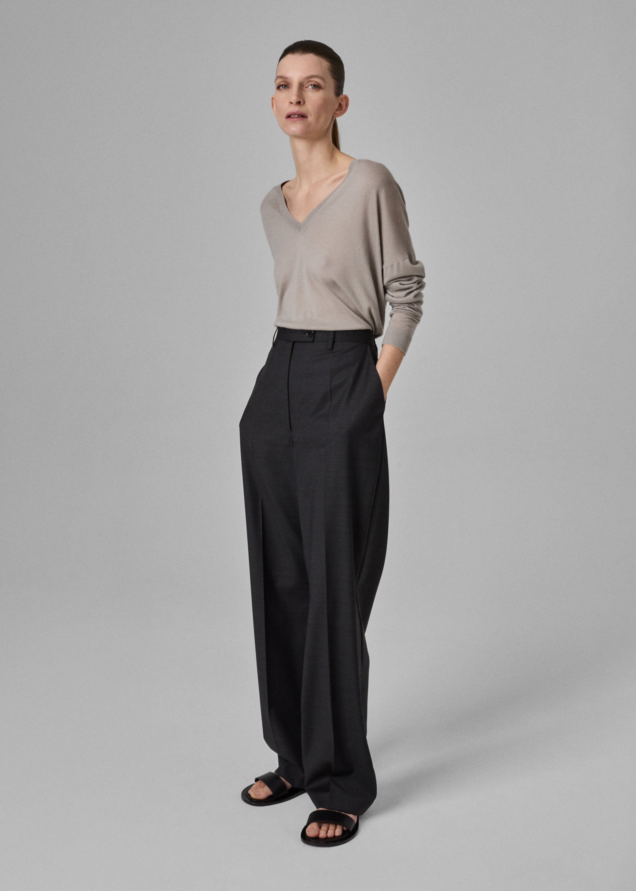 Luxury Fine Cashmere V-Neck Sweater for Women - Soft & Warm Stone Color - Perfect for Office, Travel & Casual Wear
