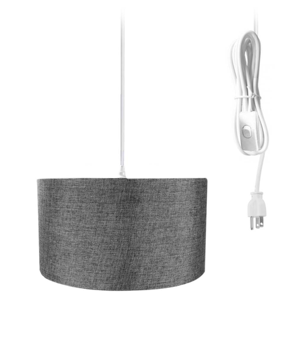 Plug-In Swag Pendant Ceiling Light with Granite Grey Shade - Adjustable Hanging Light Fixture for Bedroom, Living Room, or Dining Room