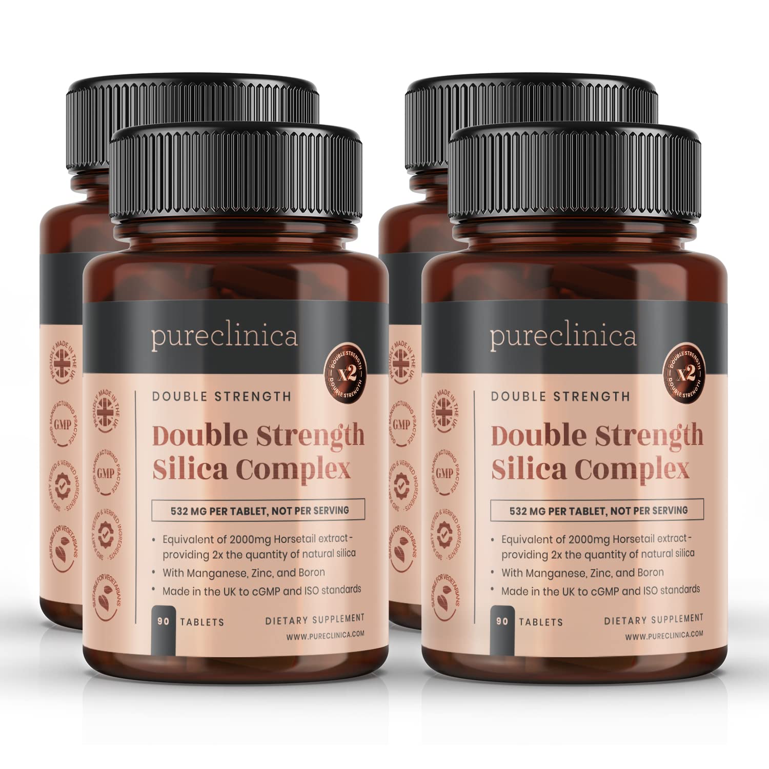 Double Strength Silica Complex Supplement – 12 Month Supply (2000mg Horsetail Extract x 360 Tablets – 4 Bottles of 90) | Supports Hair, Skin & Nail Health | Ideal for Daily Wellness Routine & Beauty Regimen