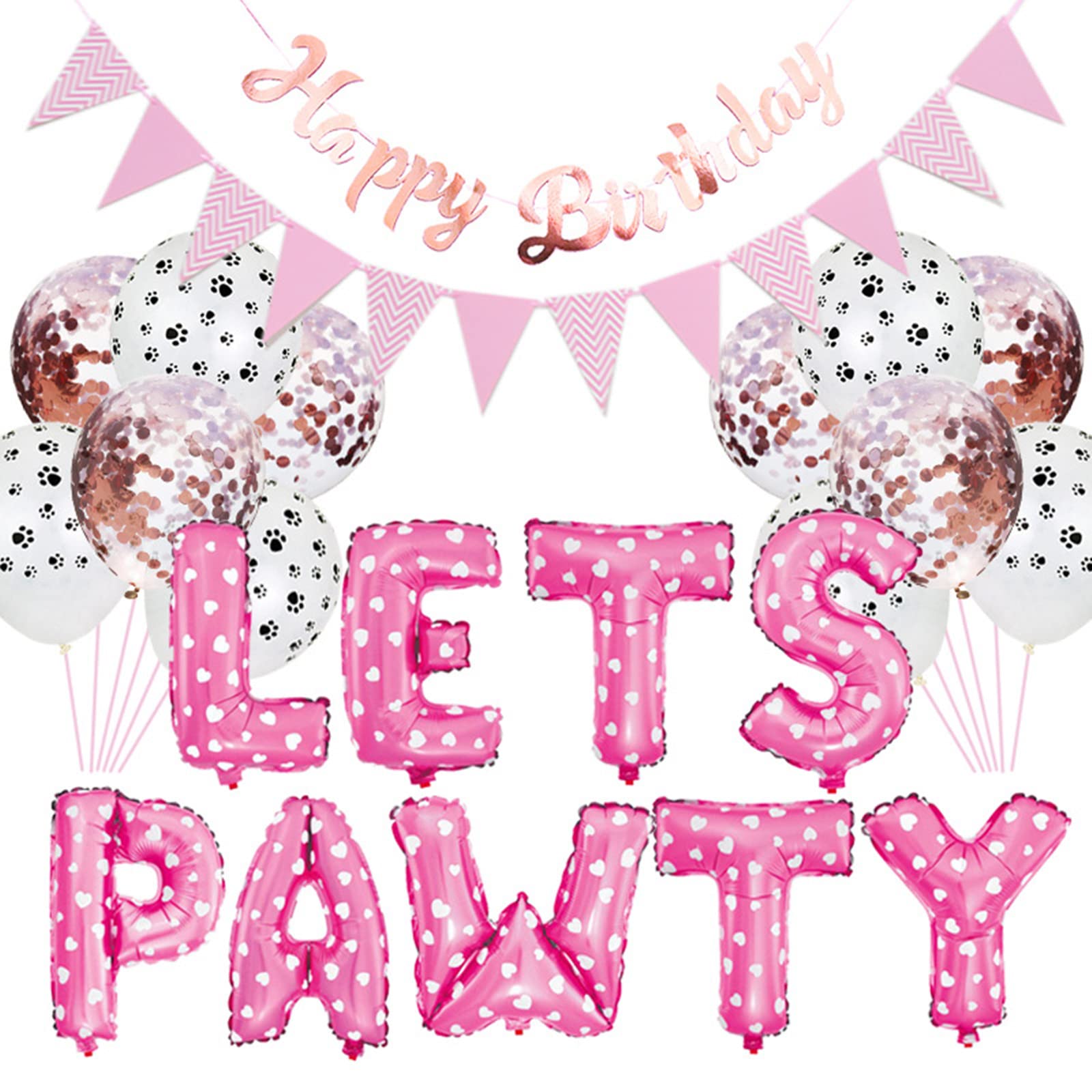 Dog & Cat Birthday Party Supplies - Paw Print & Sequined Balloons, Happy Birthday Banner & Foil Balloons for Pet Celebration | Perfect for Puppy Birthdays, Kitty Parties & Animal Theme Decorations