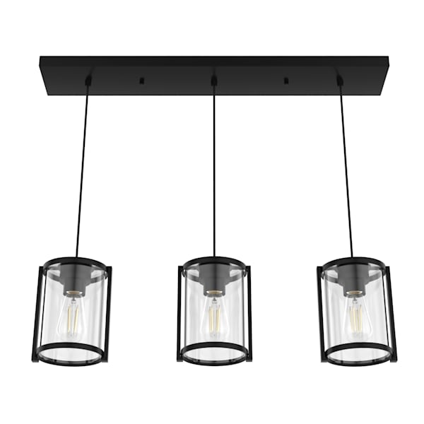 Hunter Astwood 3-Light Linear Chandelier in Matte Black - Modern Farmhouse Lighting Fixture for Dining Room, Kitchen Island & Entryway