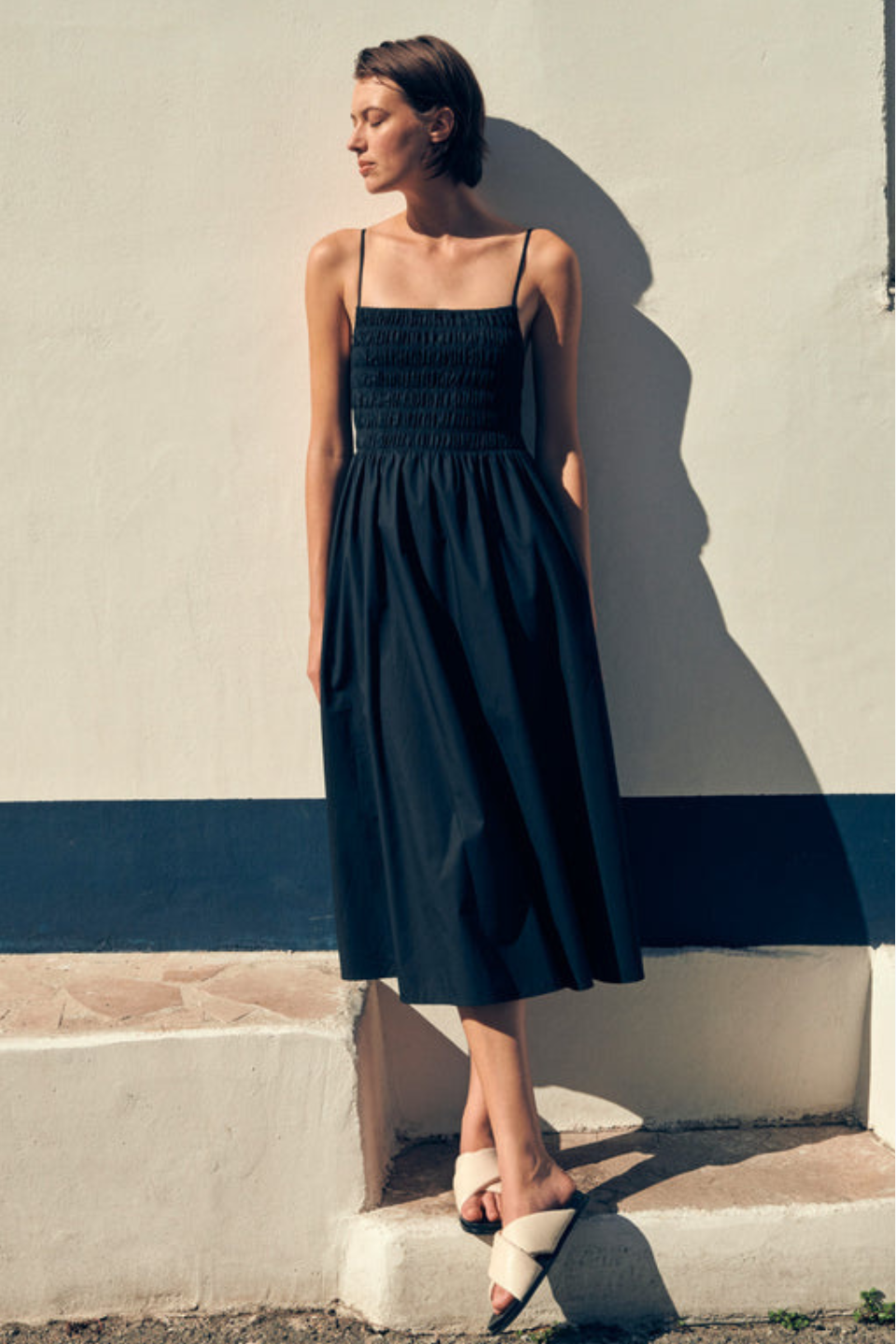 Aubrey Black Rouched Midi Dress - Elegant Bodycon Party Dress for Women | Perfect for Cocktail Parties, Date Nights & Special Occasions