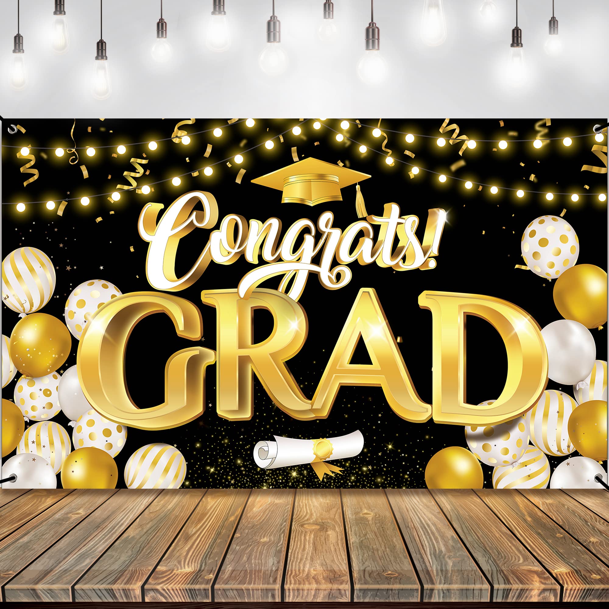 KatchOn Black & Gold Extra Large Graduation Banner 72x44 Inch - Class of 2025 Party Decor, Backdrop for Graduation Ceremony | Perfect for Graduation Party Decorations, Photo Booth Background, School Events & Home Celebration