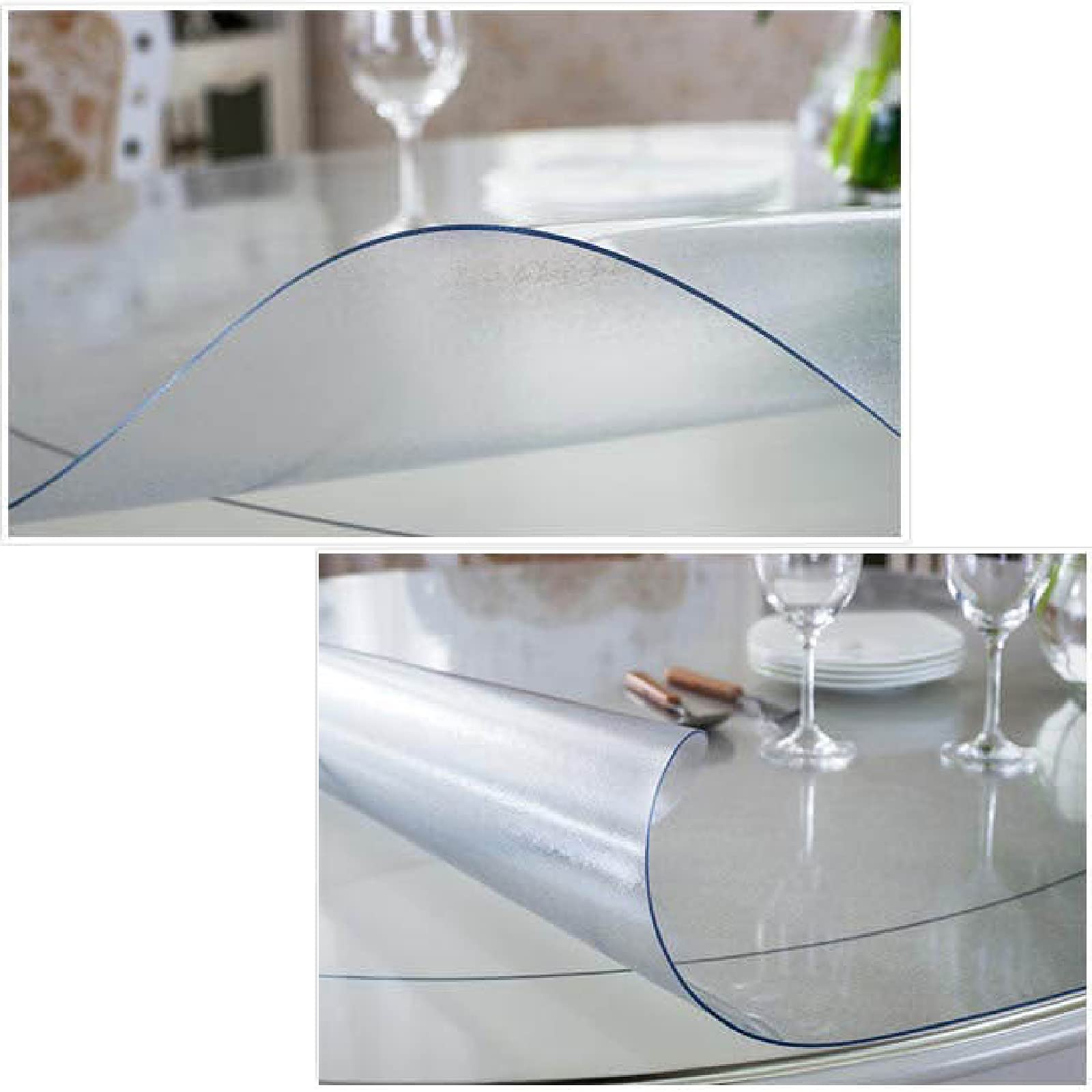 Round Transparent PVC Tablecloth - Clear Table Cover Protector for Dining, Coffee, and Writing Desks (150cm/59in) - Ideal for Home, Office, and Party Use