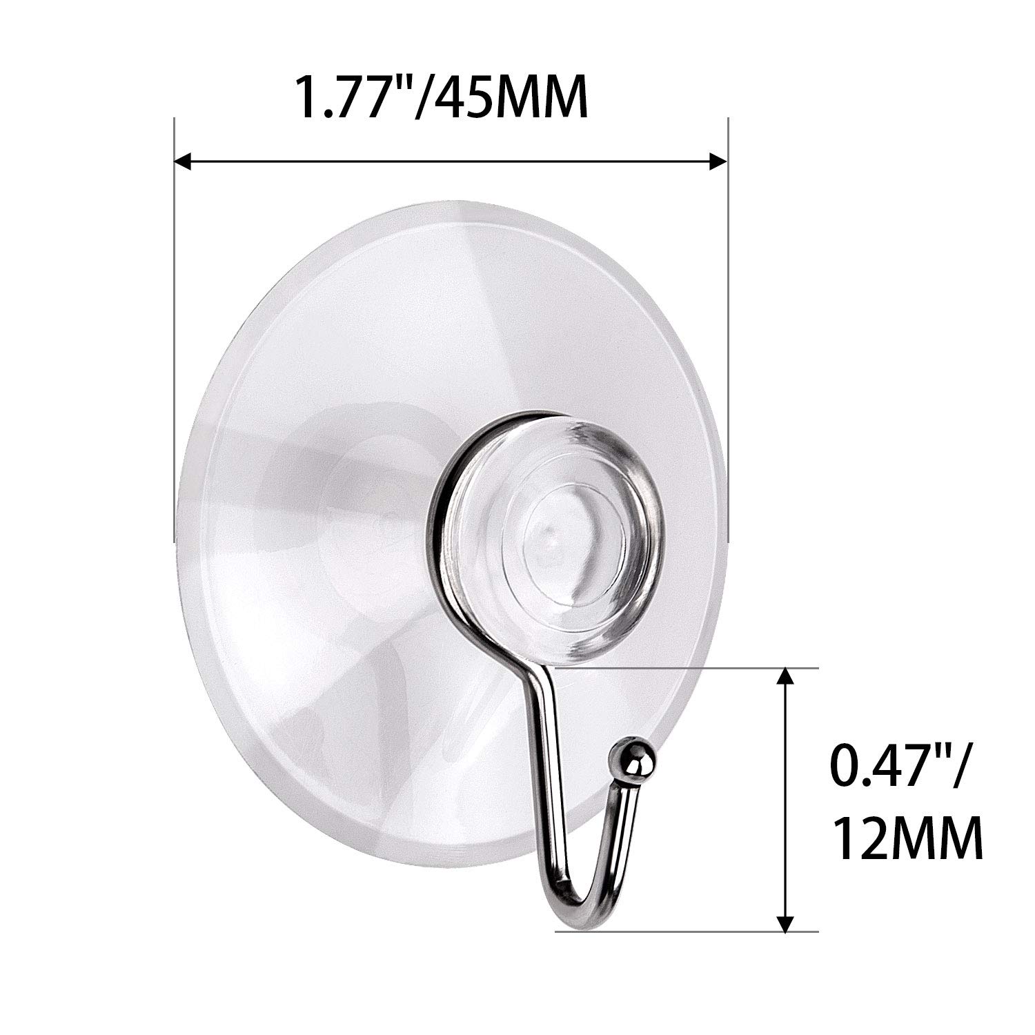 20 Pack Clear PVC Suction Cup Hooks - 1.77 Inch Universal Shower Hooks for Kitchen, Bathroom, Wall & Glass - Heavy Duty Removable Adhesive Hooks for Organizing Towels, Robes, Utensils & Decor