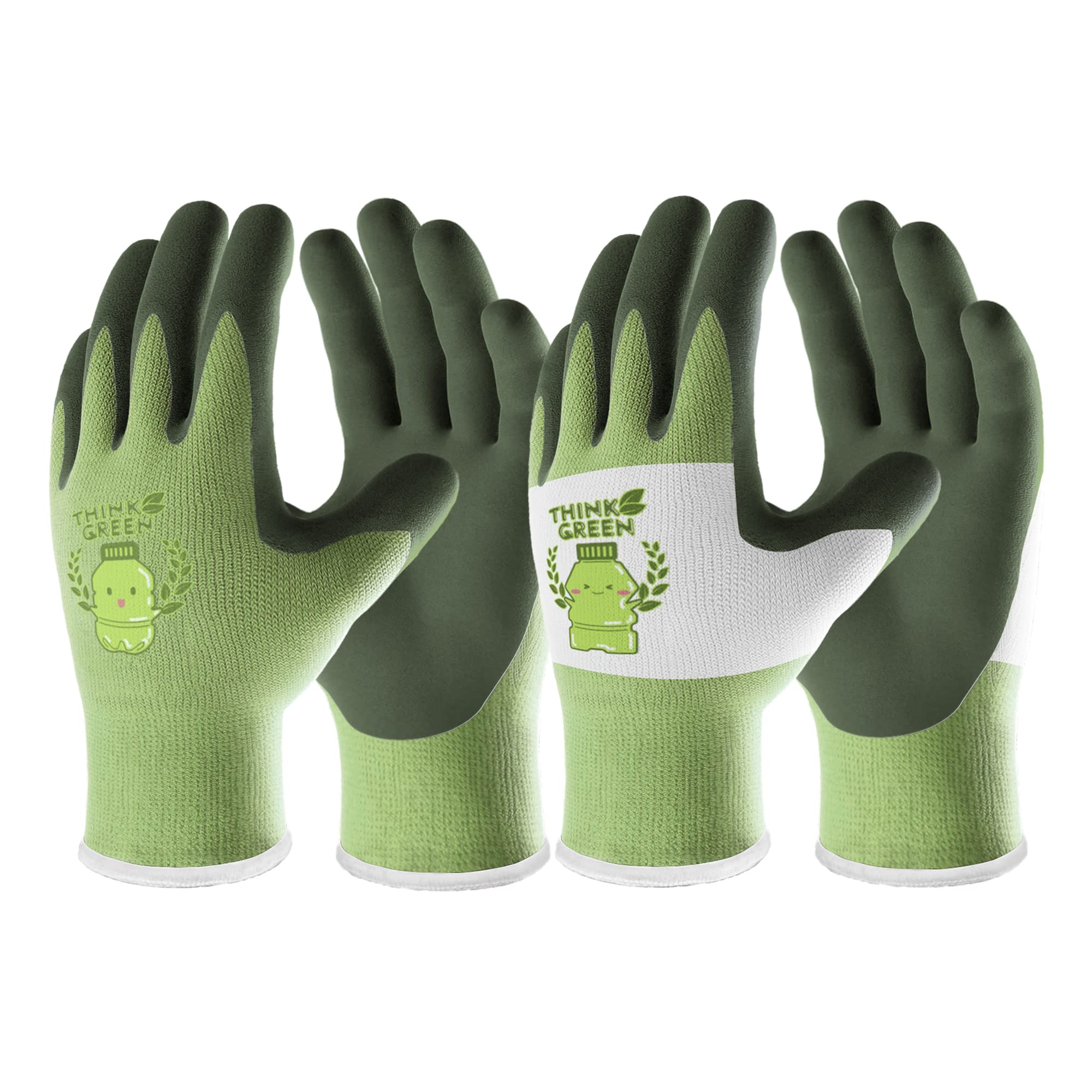 COOLJOB 2 Pairs Toddler Gardening Gloves for Boys & Girls Ages 2-4 - Rubber Coated Kids Yard Work Gloves (Think Green XXS) | Perfect for Planting, Outdoor Play & Child Garden Activities