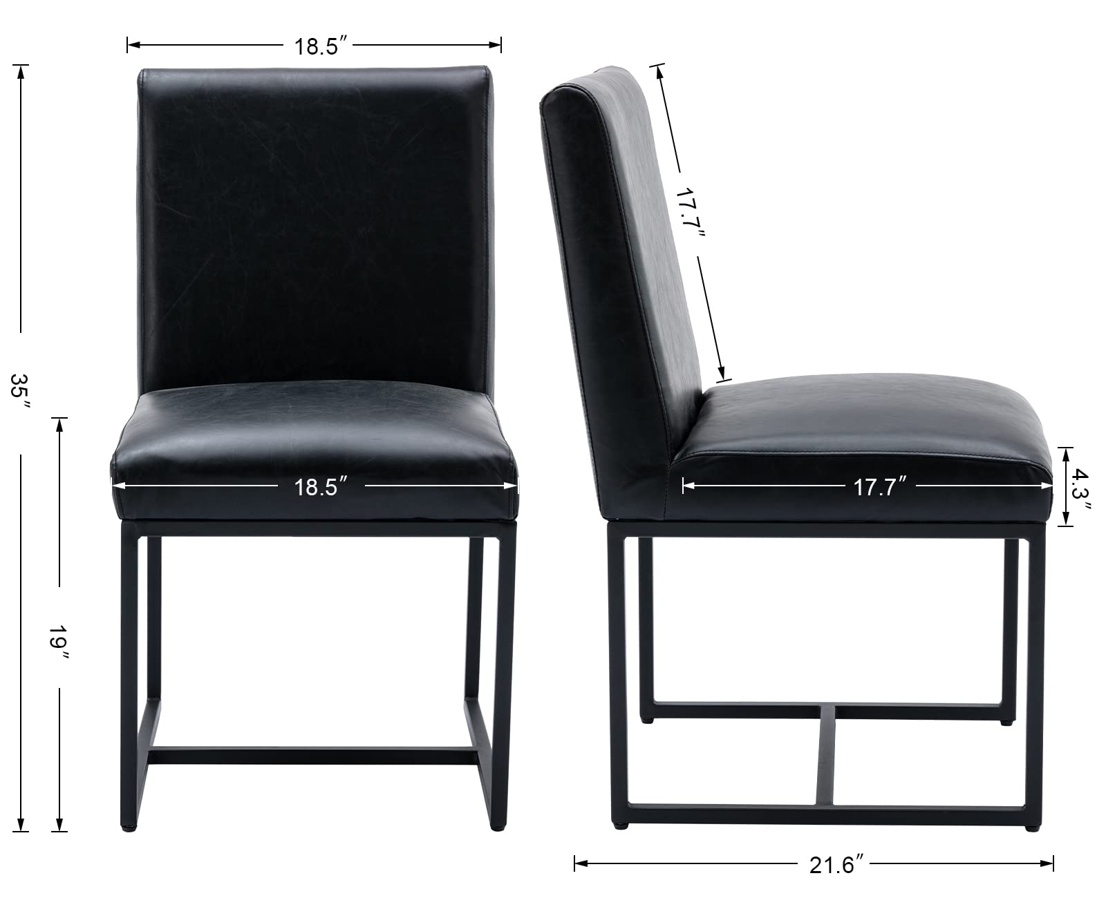 Premium CIMOTA Black Leather Dining Chairs Set of 2 - Modern Upholstered Armless Side Chairs with Sturdy Black Metal Base for Dining Room, Kitchen, Restaurant & Office - Perfect for Home Decor & Guest Seating (2-Piece Set)