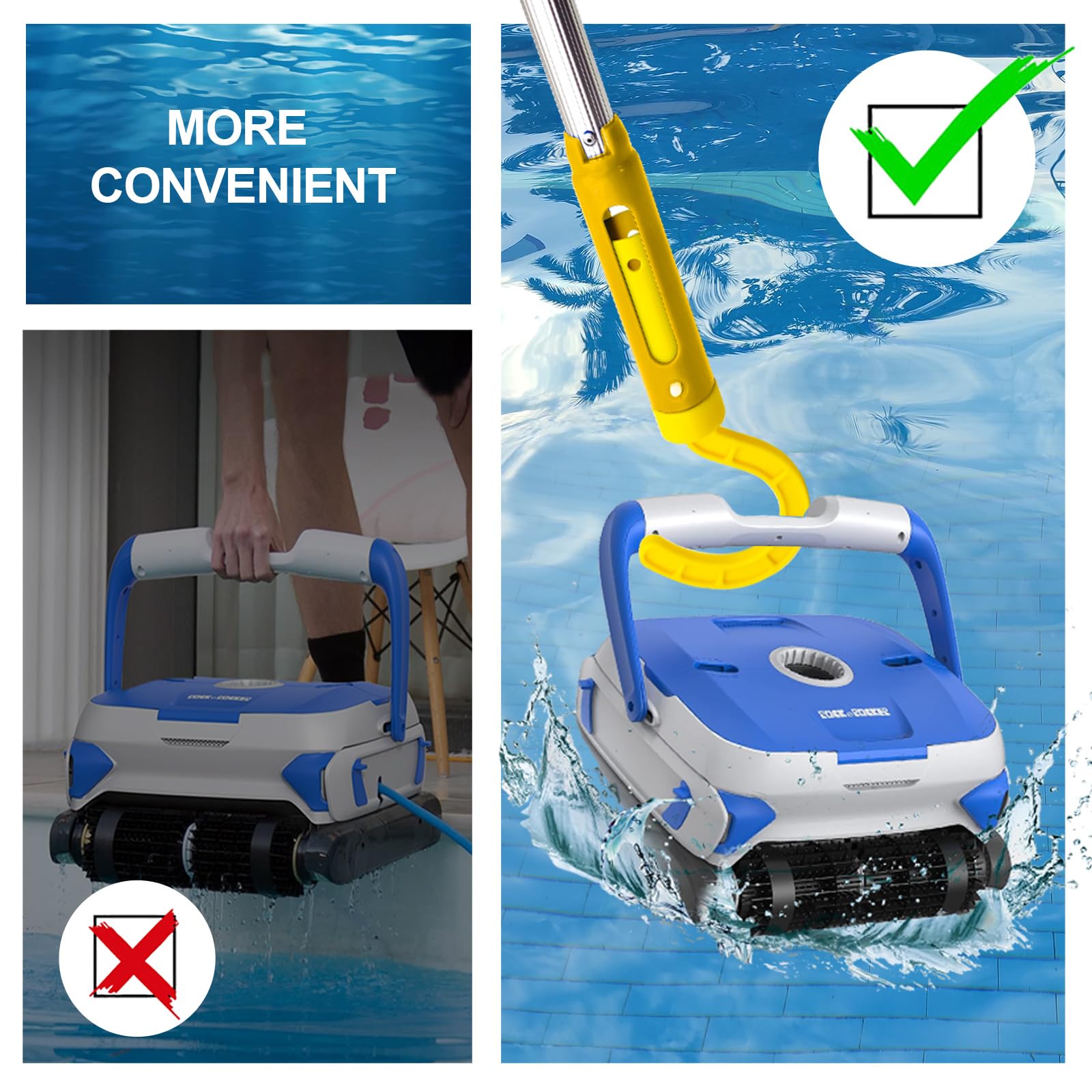 Robotic Pool Cleaner Hook - Cordless & Underwater Accessory for Telescopic Poles - Ideal for Above Ground Pools