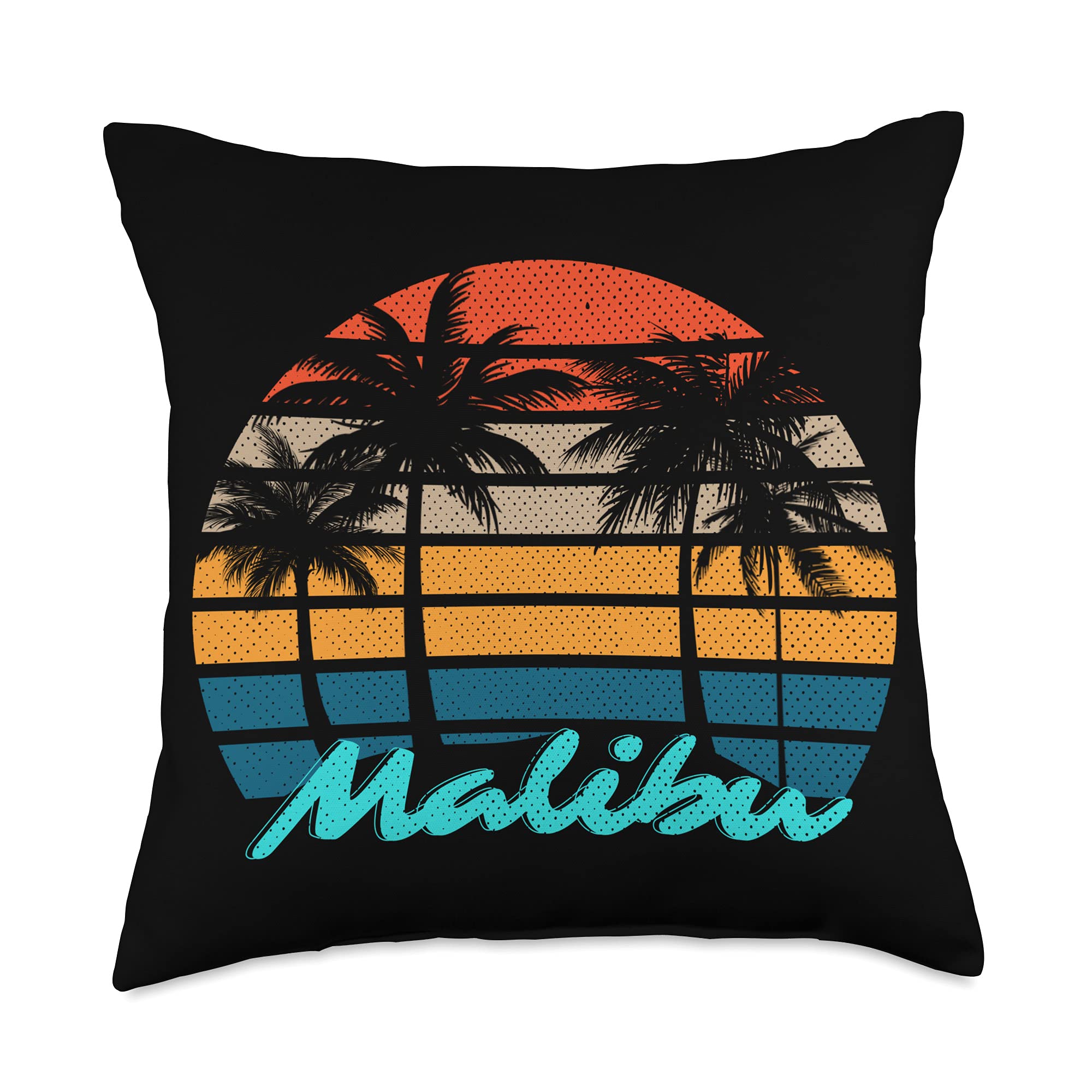 California Beach Vacation Malibu Throw Pillow 18x18 Inches - Soft Decorative Multicolor Cushion for Coastal Home Decor, Living Room, Bedroom & Outdoor Patio