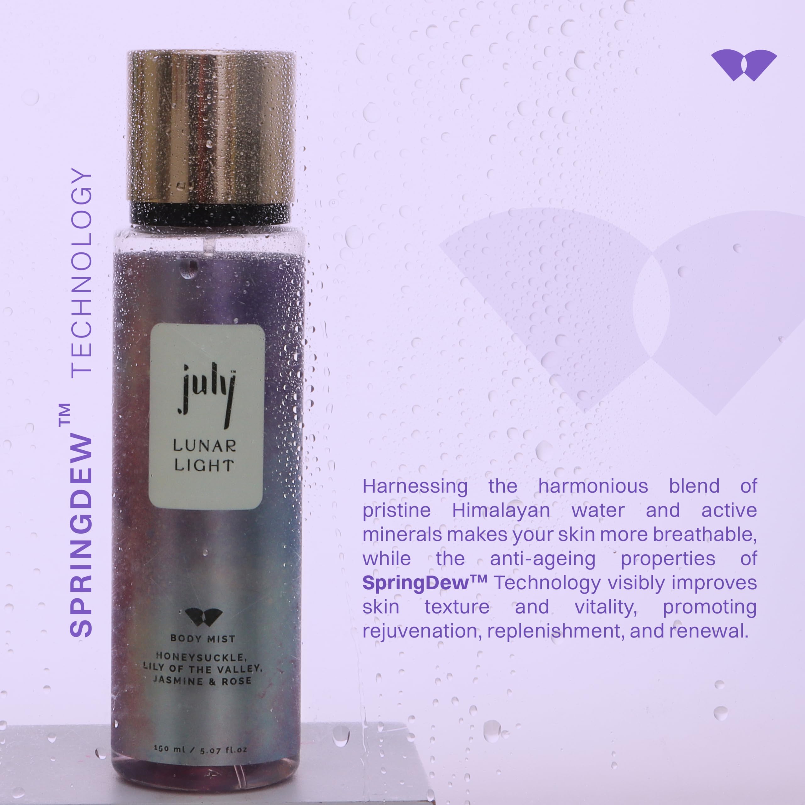 July Lunar Light Body Mist Spray - Sweet & Floral Fragrance with Honeysuckle, Lily of the Valley, Jasmine & Rose | 150ml Long-Lasting Perfume Mist | Natural Ingredients & IFRA Certified | Perfect for Daily Wear, Date Nights & Special Occasions