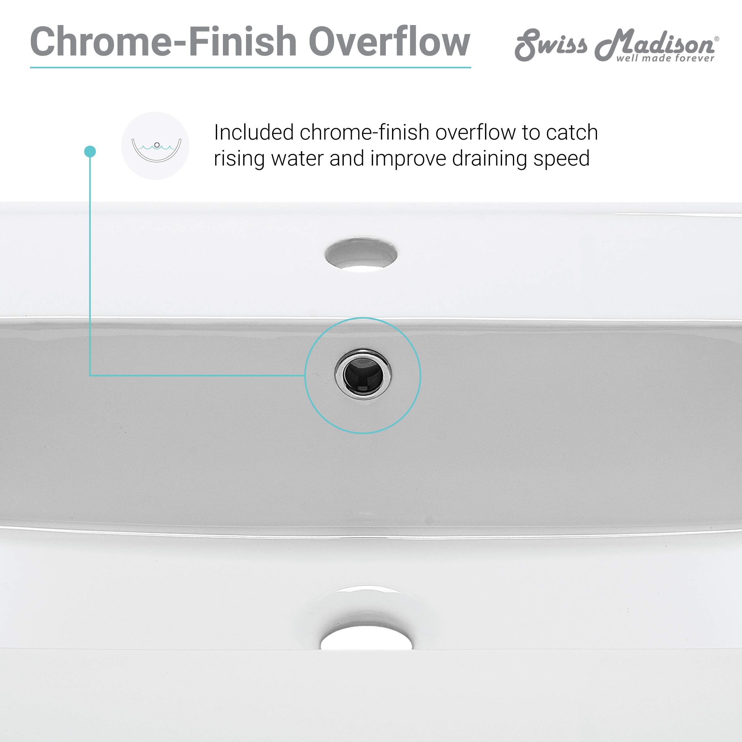 Swiss Madison SM-VT328 Voltaire Glossy White Vanity Top Sink - Modern Bathroom Sink for Powder Room, Guest Bath & Master Suite