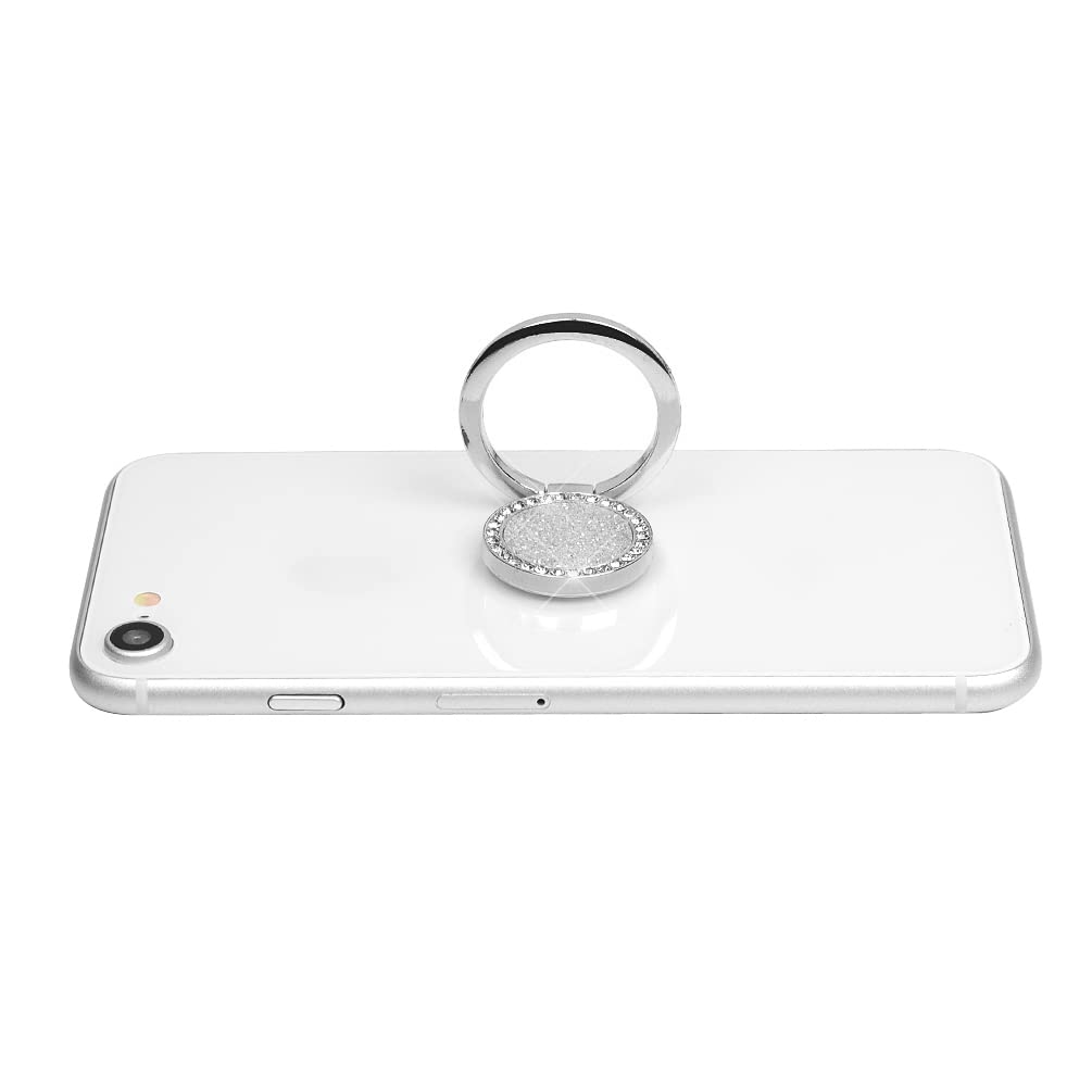 Mavis's Diary Bling Cell Phone Ring Stand Holder - Universal 360° Rotation Metal Buckle Tablet Finger Grip Kickstand for iPhone, Galaxy, LG, Google, Moto & All Smartphones (Silver) - Perfect for Work, Travel, and Video Calls