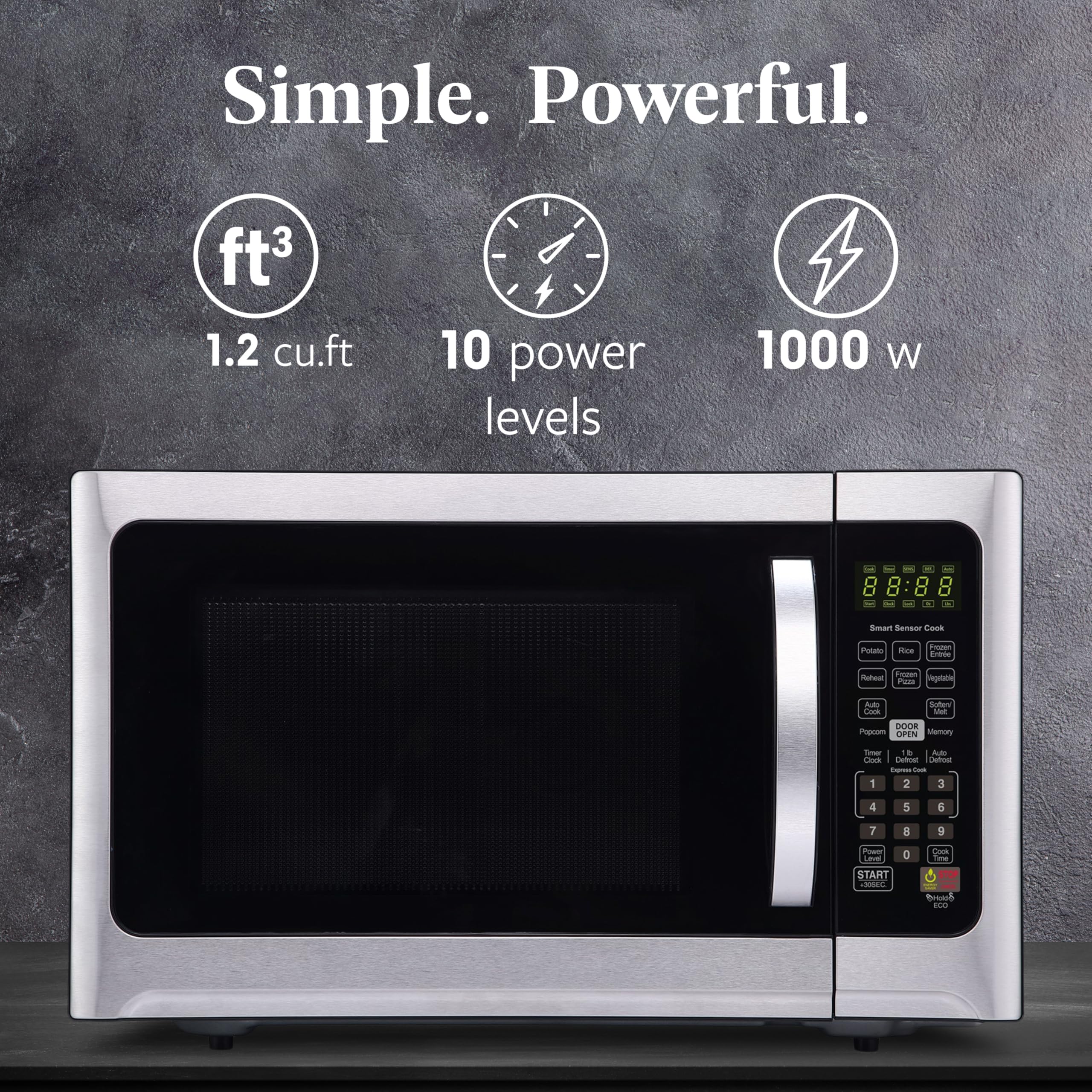 Farberware 1.2 cu. Ft Stainless Steel Countertop Microwave Oven with Sensor Cooking Technology - Perfect for Small Kitchens, Dorms & Office Break Rooms