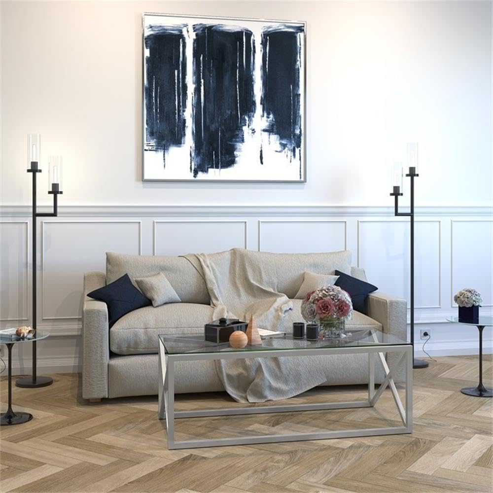 Dixon 46-Inch Wide Modern Rectangular Coffee Table with Satin Nickel Finish - Perfect for Living Room, Lounge & Office Spaces