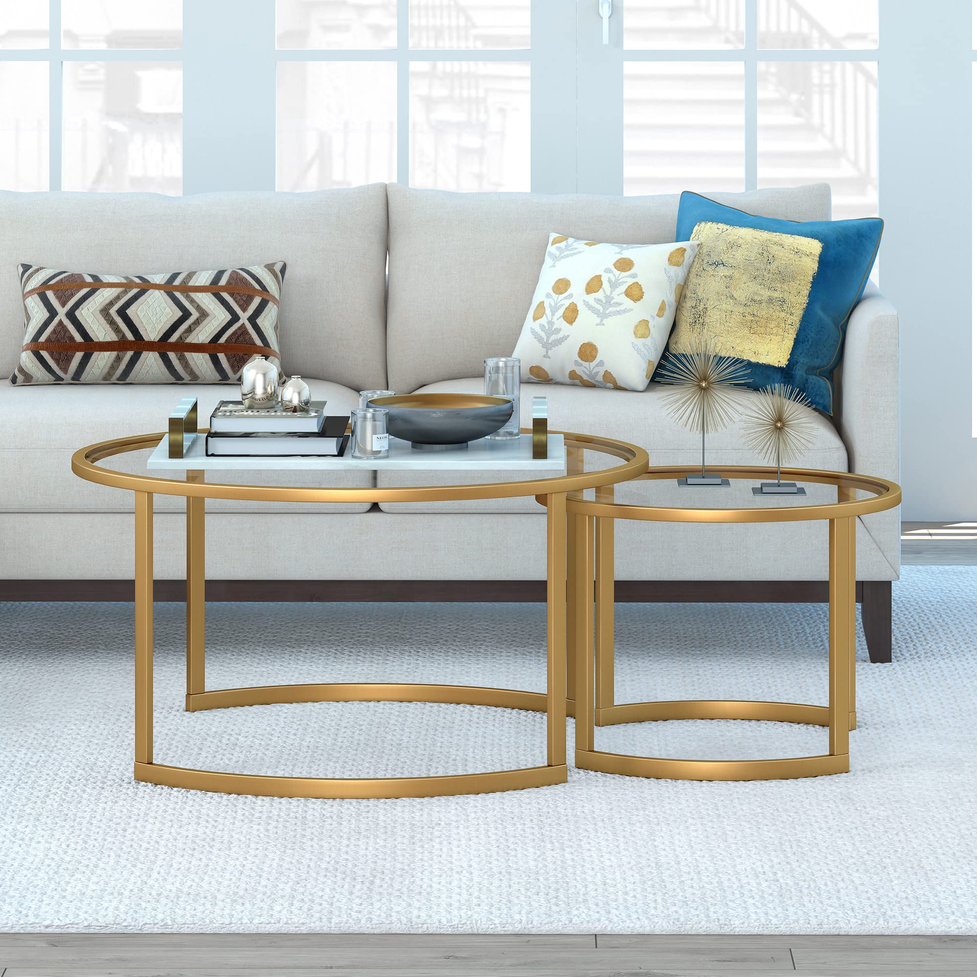 Stylish Mitera Round Nested Coffee Table in Brass - Perfect for Living Room, Lounge & Modern Home Decor
