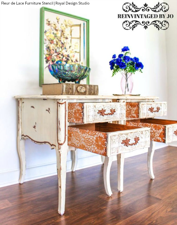Fleur de Lace Furniture Stencil - DIY Home Decor Stencils for Wood, Walls & Fabric - Perfect for Furniture Painting, Wall Art & Craft Projects
