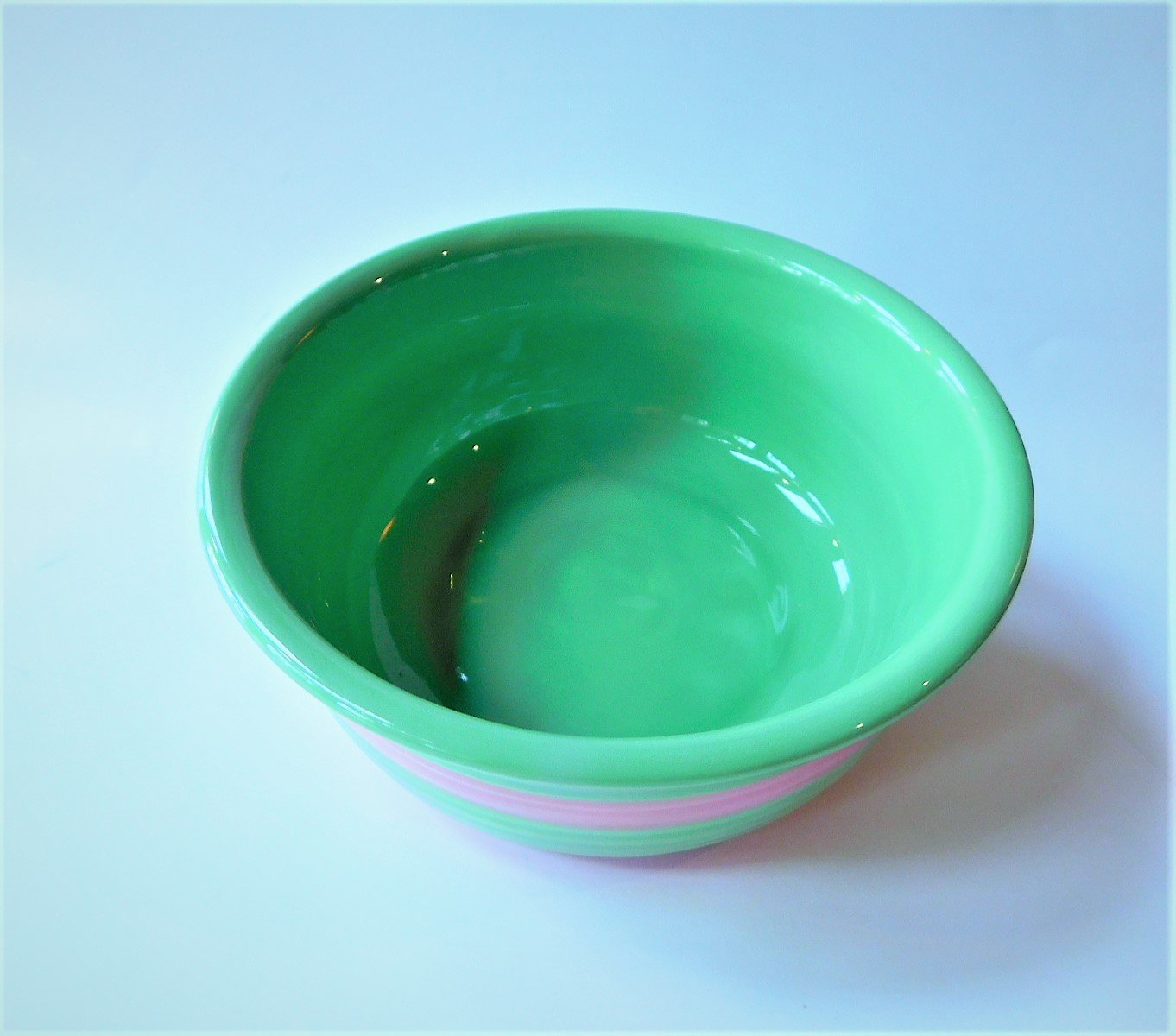 Preppy Stripe Pet Bowl for Dogs & Cats - 5 Inch Diameter Food & Water Dish in Lime Green & Pink - Perfect for Home, Travel & Outdoor Use