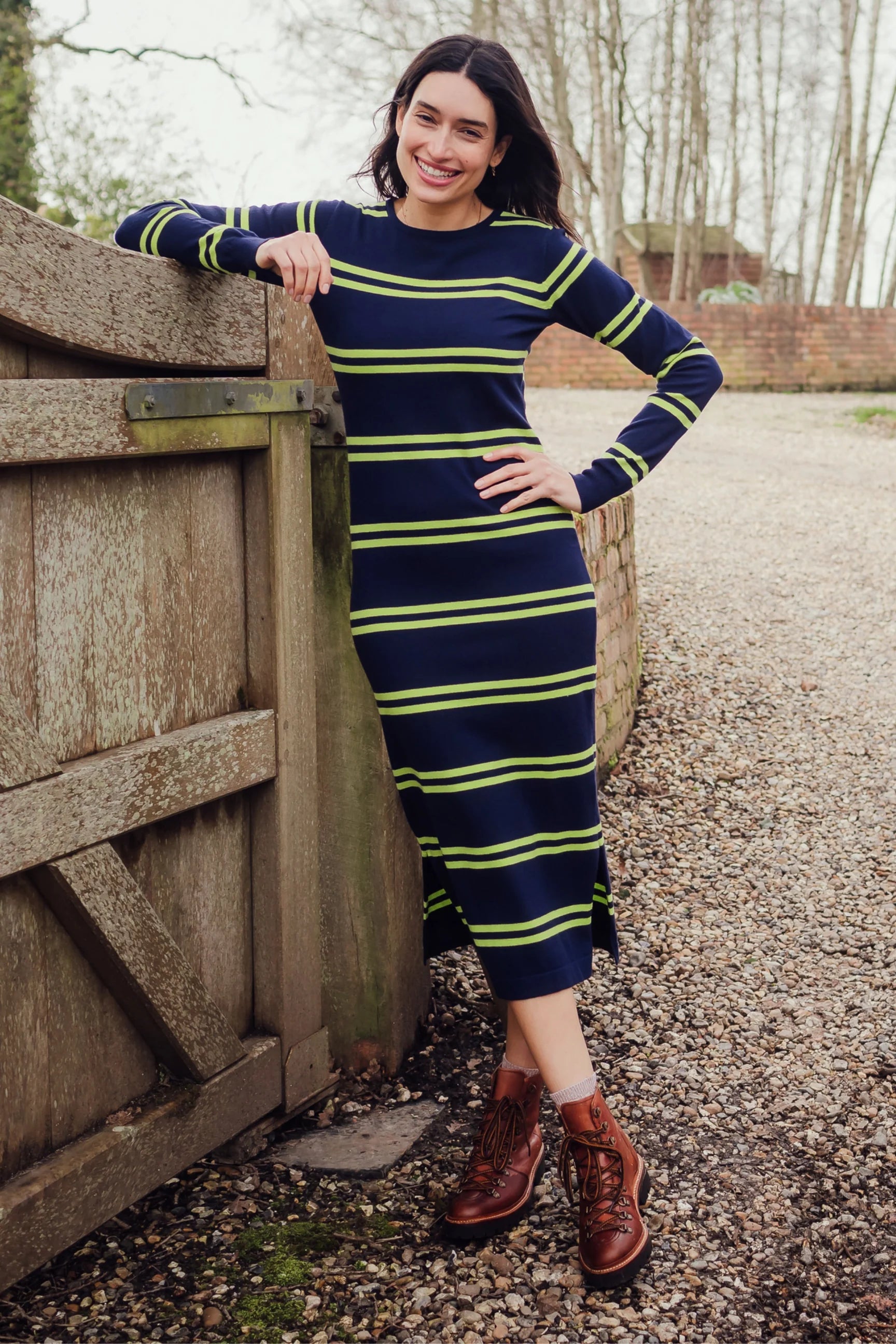 Liselle Knit Dress for Women - Navy Blue with Double Stripe Design | Comfortable & Stylish Casual Wear for Office, Date Night & Everyday Outfits