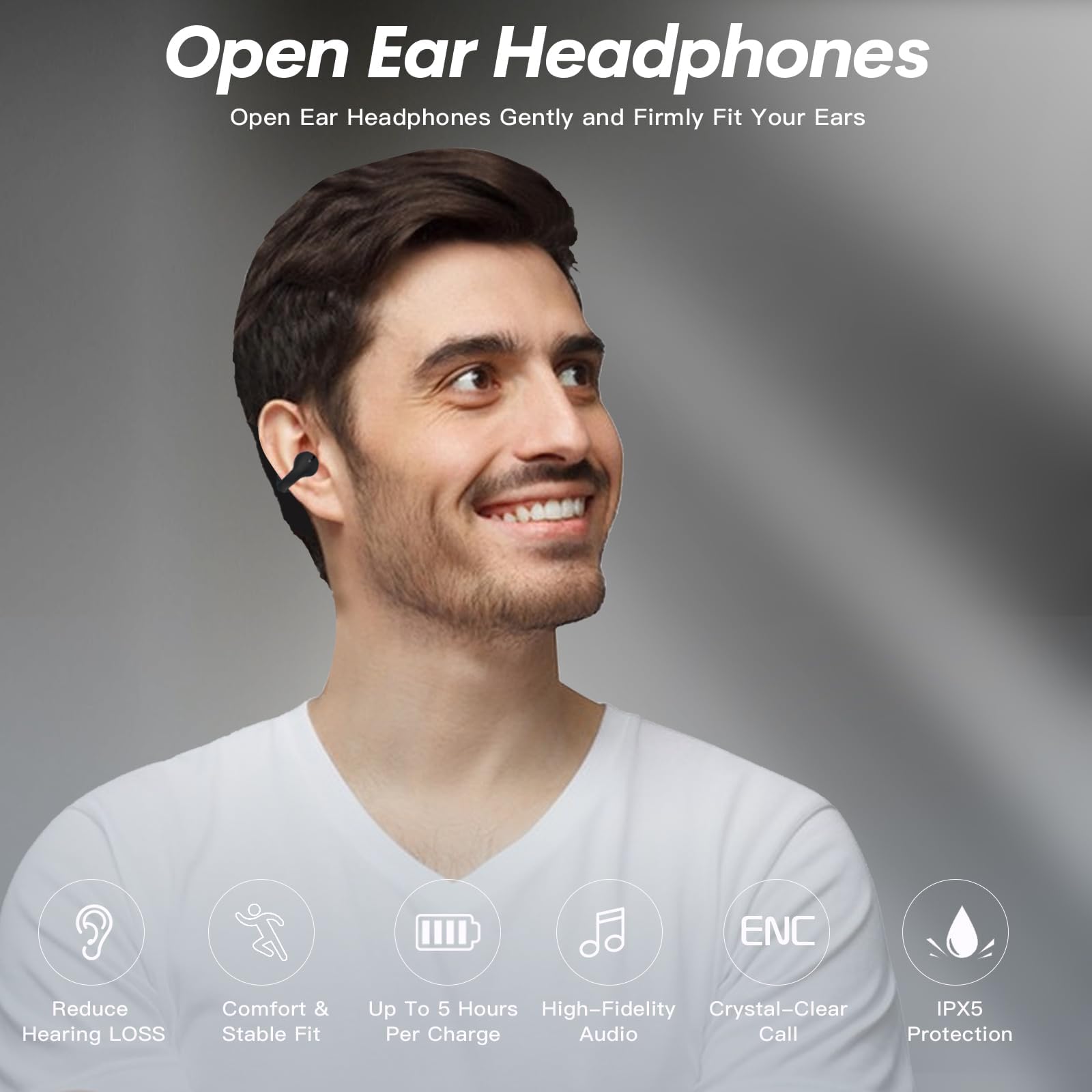 Wireless Bluetooth Bone Conduction Headphones - Open Ear Clip-On Sports Earbuds with Secure Fit - Sweatproof for Running, Cycling & Workout - Hands-Free Calling for Gym & Outdoor Activities