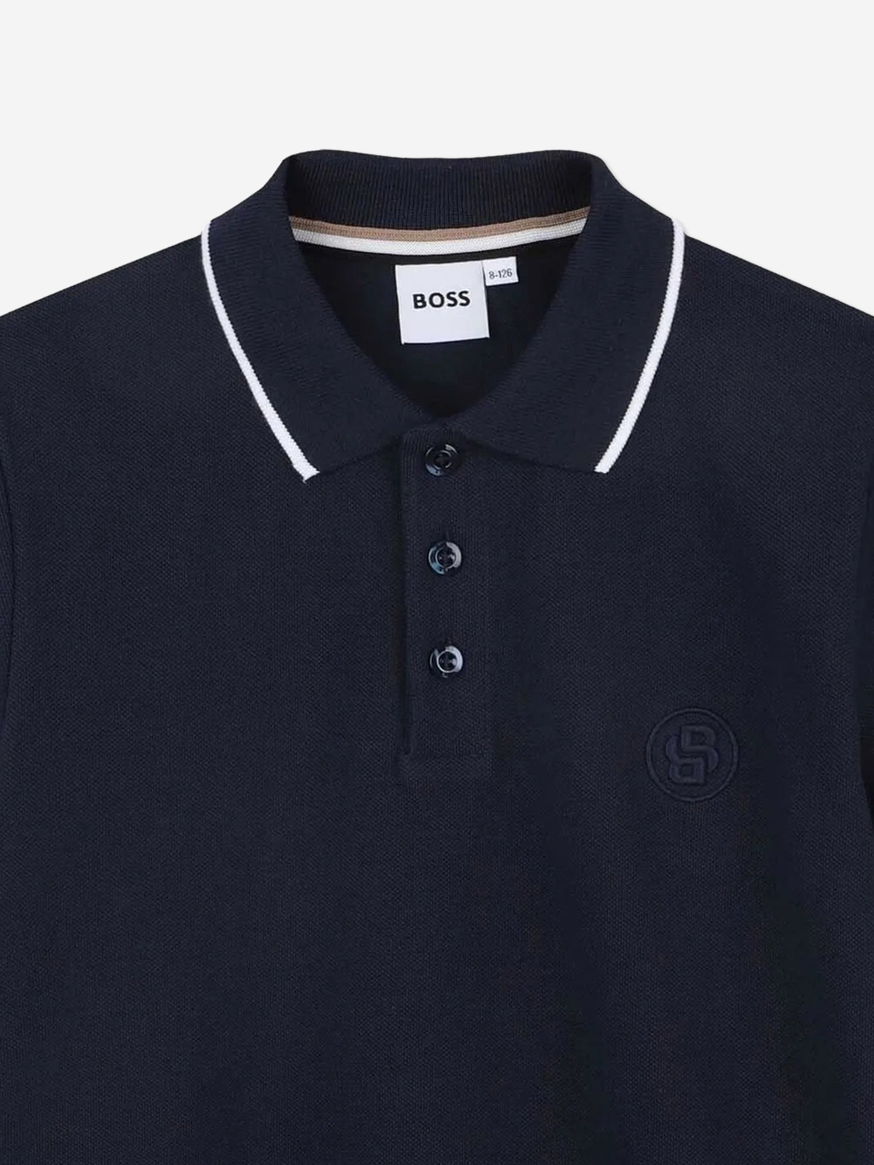 BOSS Boys Double B Polo Shirt - Navy Blue Cotton Classic Fit Polo for Kids | Perfect for School, Parties & Casual Outings