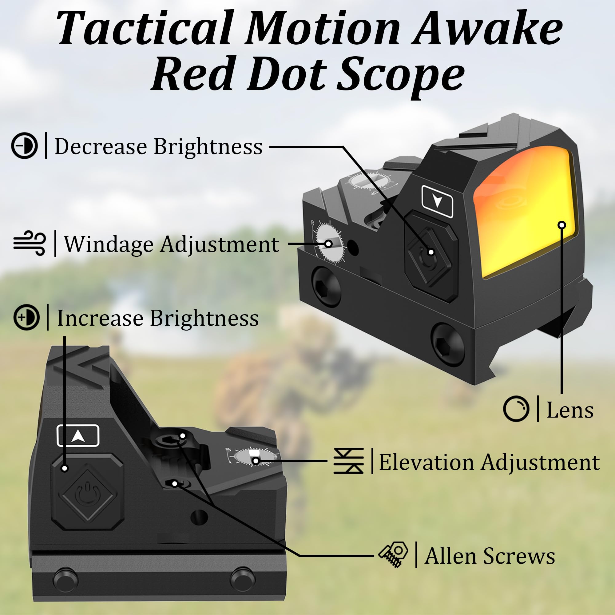 Tactical RMR Red Dot Sight with Shake Awake | 2MOA Mini Reflex Sight | 12 Brightness Levels | Compatible with Pistols, Handguns & Rifles | Fits 20mm Picatinny/Weaver Rails | Ideal for Hunting, Target Shooting & Home Defense