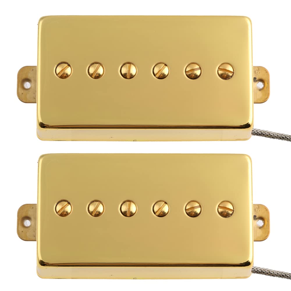 Alnico 5 Magnet Humbucker Sized P90 Electric Guitar Pickups - Gold Neck & Bridge Set for Blues, Rock & Jazz - Perfect for Les Paul, SG & Semi-Hollow Body Guitars