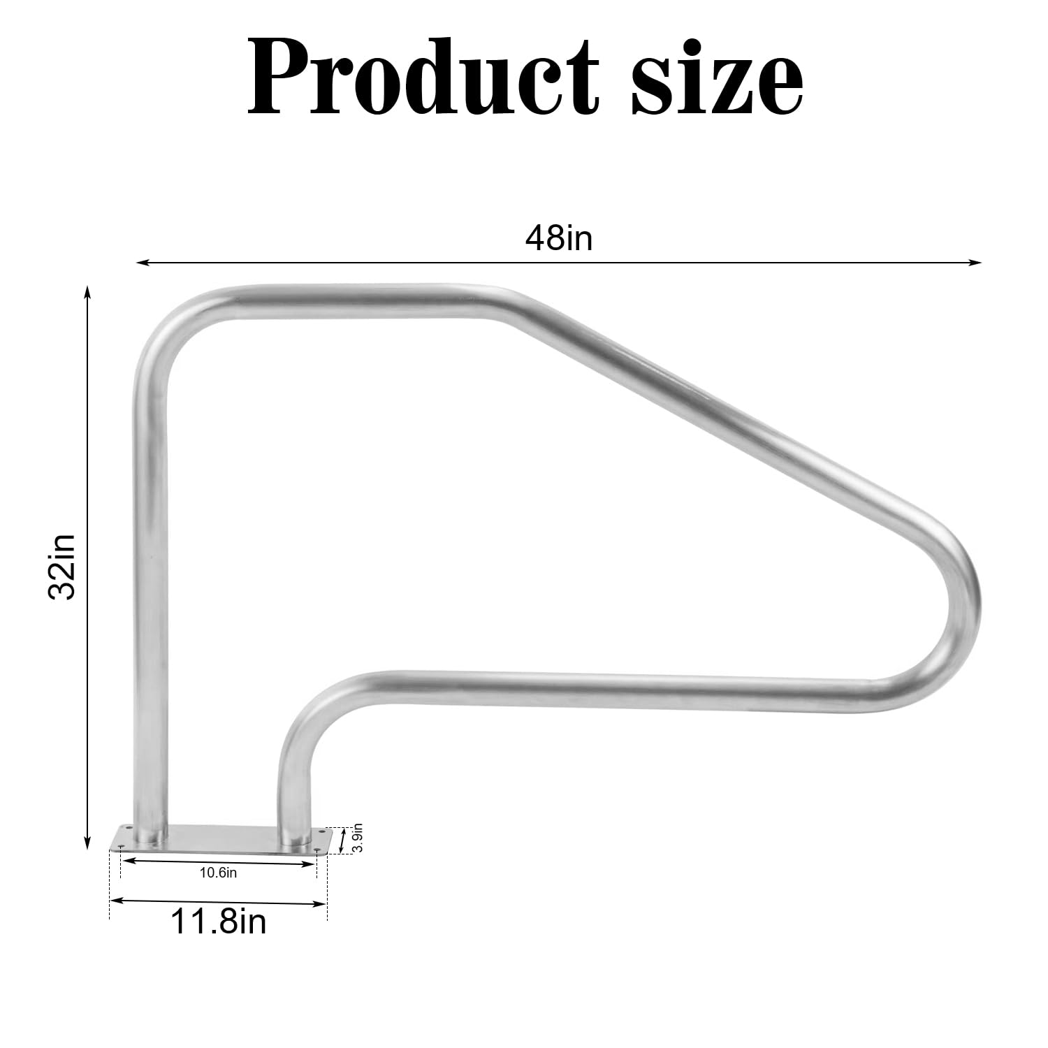 48x32 Inch 4-Bend 304 Stainless Steel Swimming Pool Handrail with Quick Mount Base Plate - 2