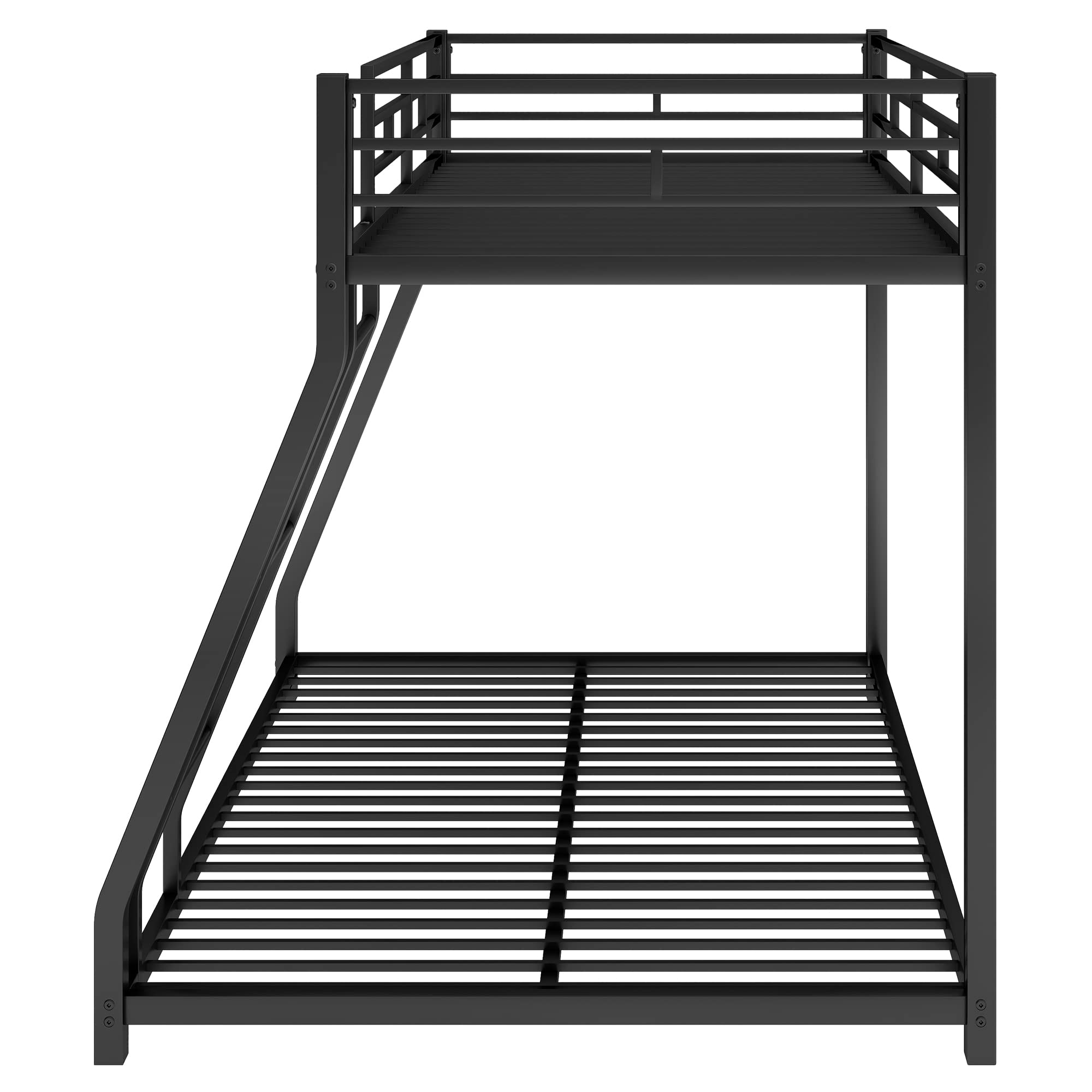 Harper & Bright Designs Twin Over Full Metal Bunk Bed Frame with Ladder & Guardrail - Space Saving Low Profile Bunk Bed for Kids Teens Adults - Perfect for Small Bedrooms, Dorms & Guest Rooms (Black)