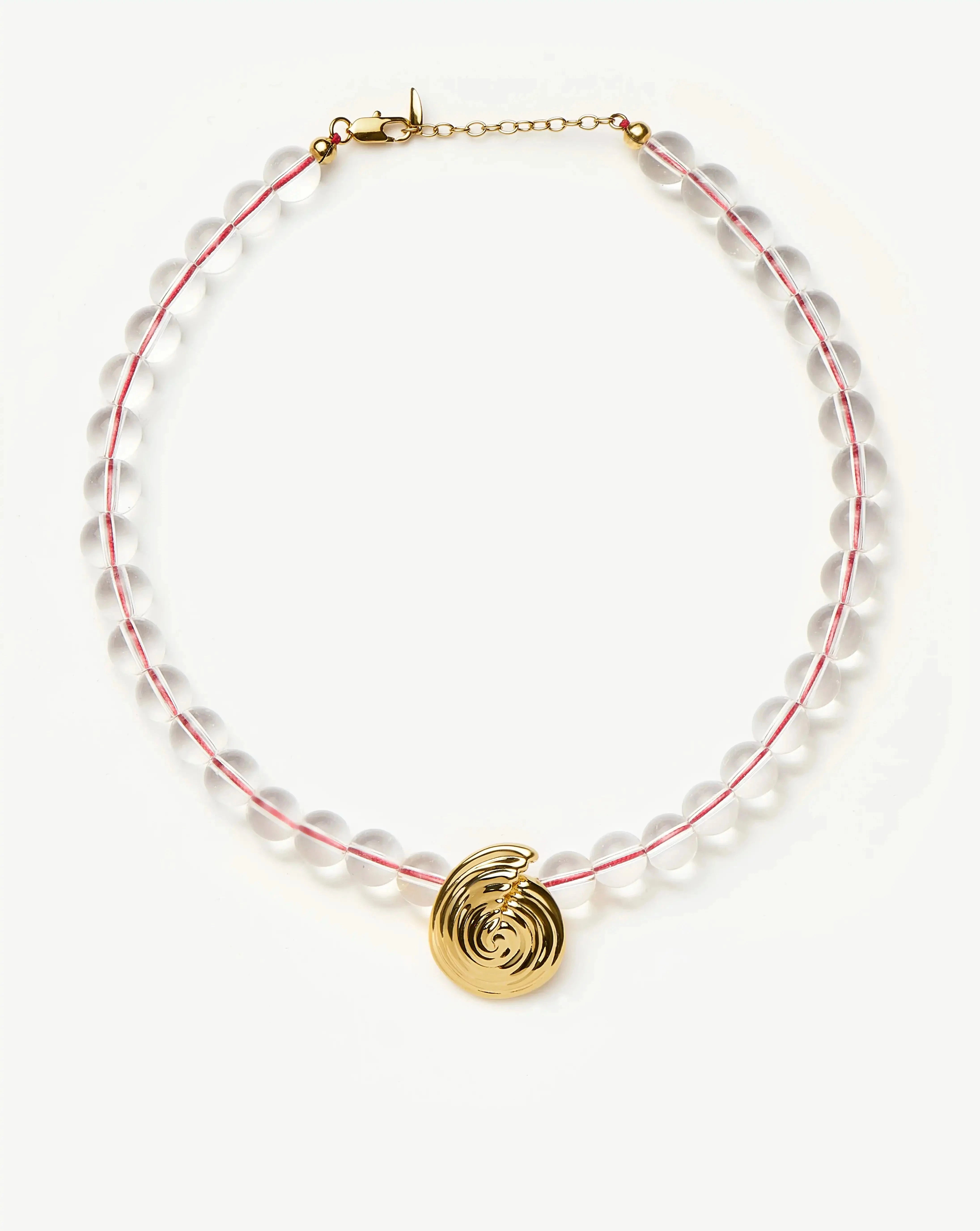Spiral Gemstone Beaded Pendant Necklace - 18k Gold Plated & Clear Crystal Quartz | Boho Chic Jewelry for Women | Perfect for Parties, Weddings & Everyday Wear