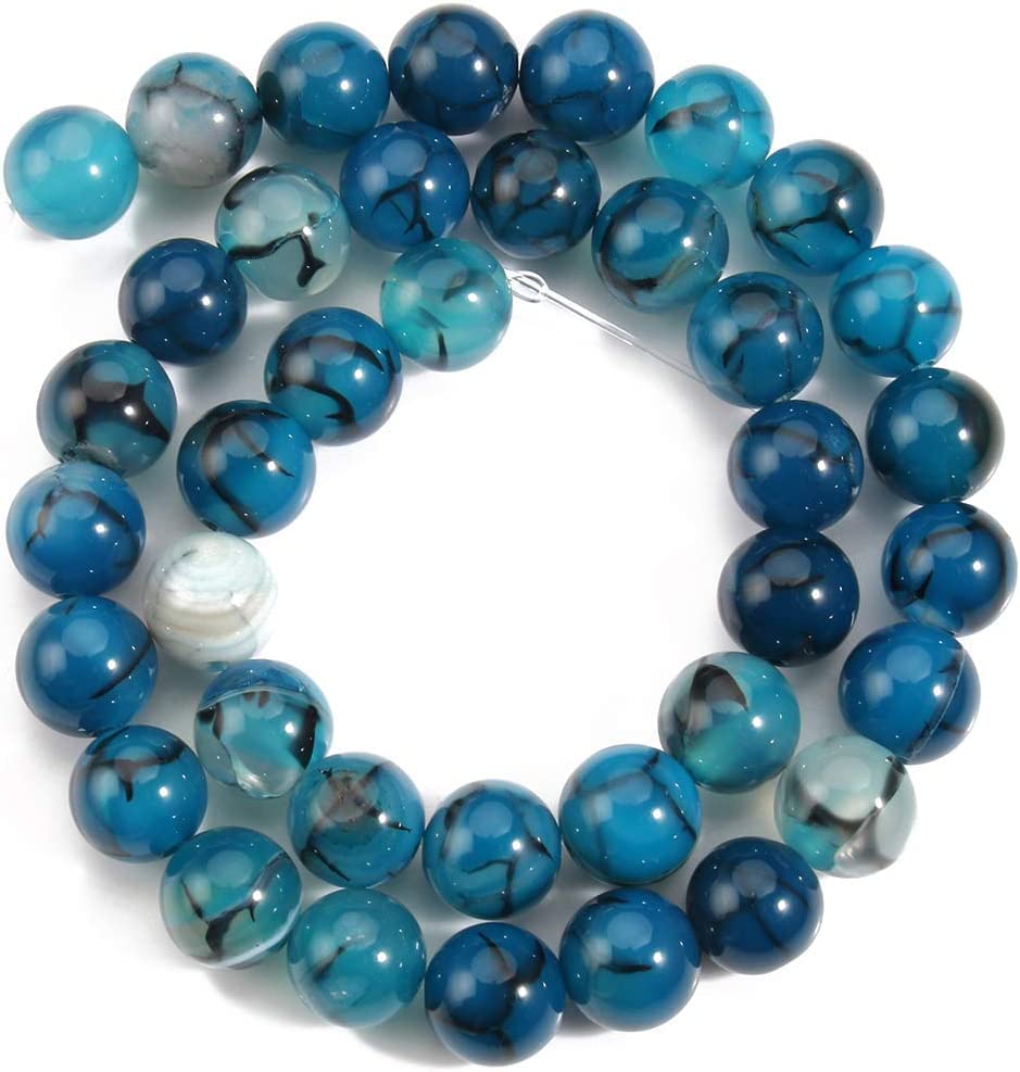 45pcs 8mm Blue Dragon Vein Agate Beads - Natural Gemstone Beads for Jewelry Making, DIY Bracelets, Necklaces & Craft Projects - Healing Crystal Beads for Meditation & Spiritual Gifts