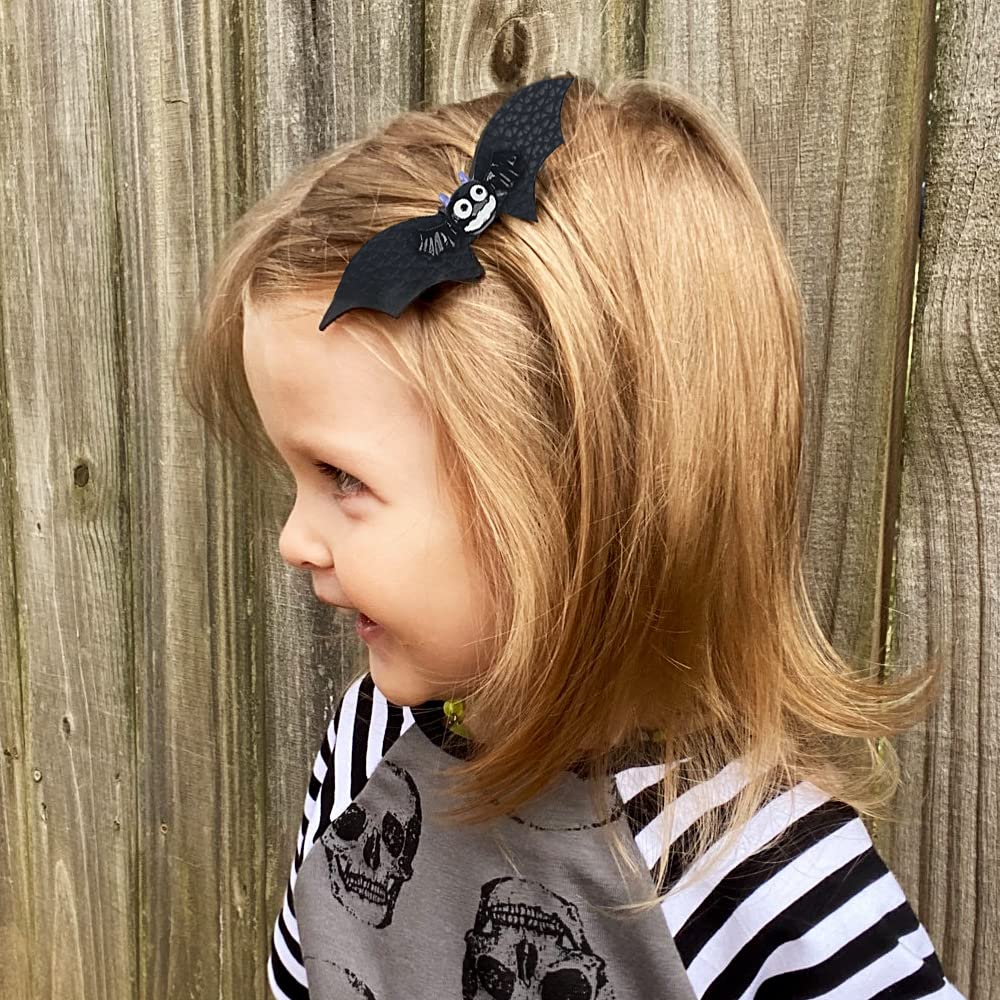 Baby Rose Halloween Headband with Pumpkin Bow & Bat Wing Hair Clips (4pcs) - Cute Infant Costume Accessories for Halloween Parties & Photo Shoots