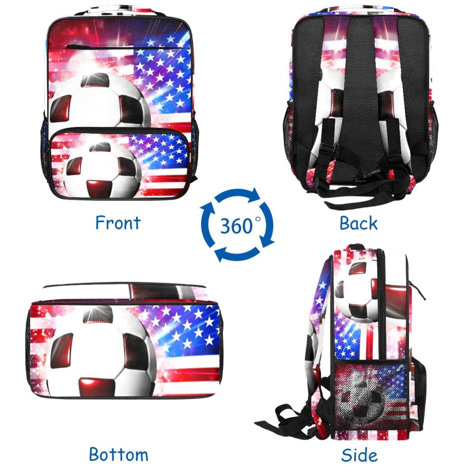 Stylish Travel Backpacks for Women & Men - Durable American Flag Design with Football Print - Perfect for School, Work, Gym & Outdoor Adventures